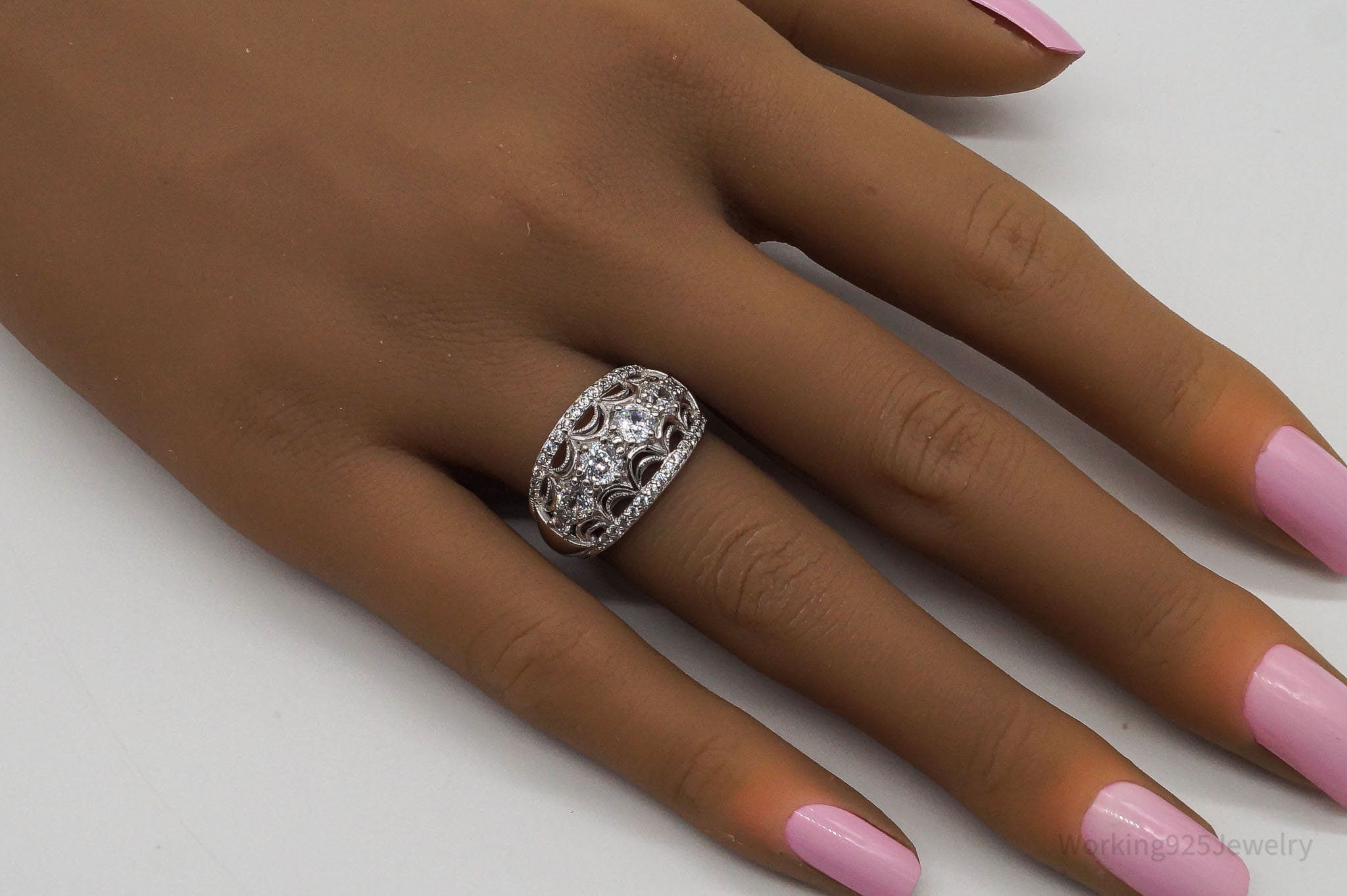 Vintage Designer Tacori IV Cubic Zirconia Sterling Silver Ring - Size 7