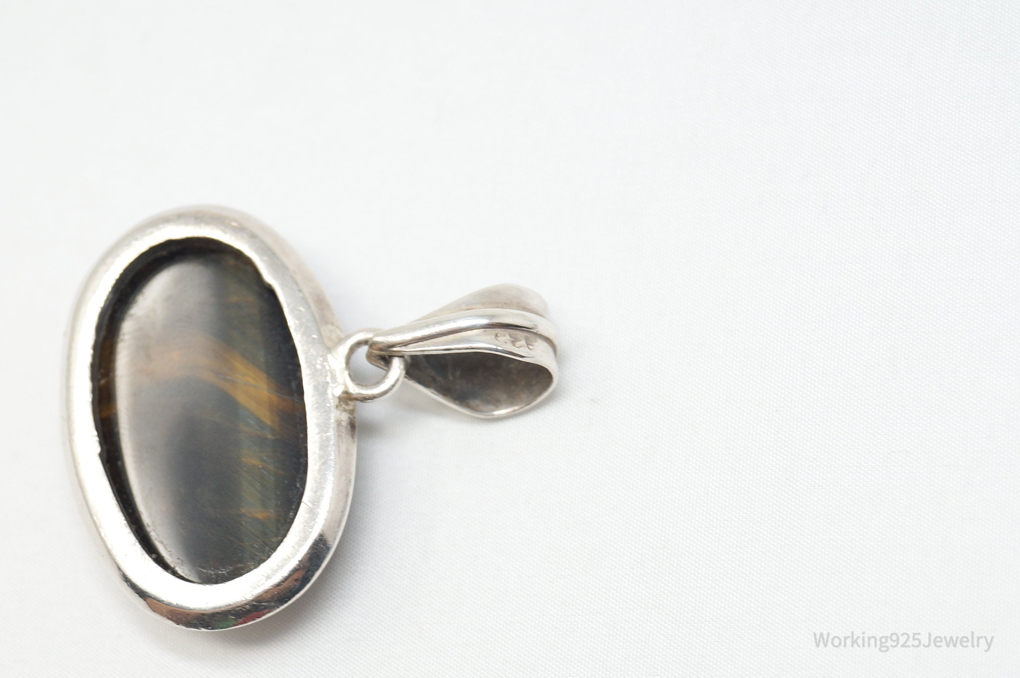 Vintage Southwestern Large Tigers Eye Sterling Silver Necklace Pendant