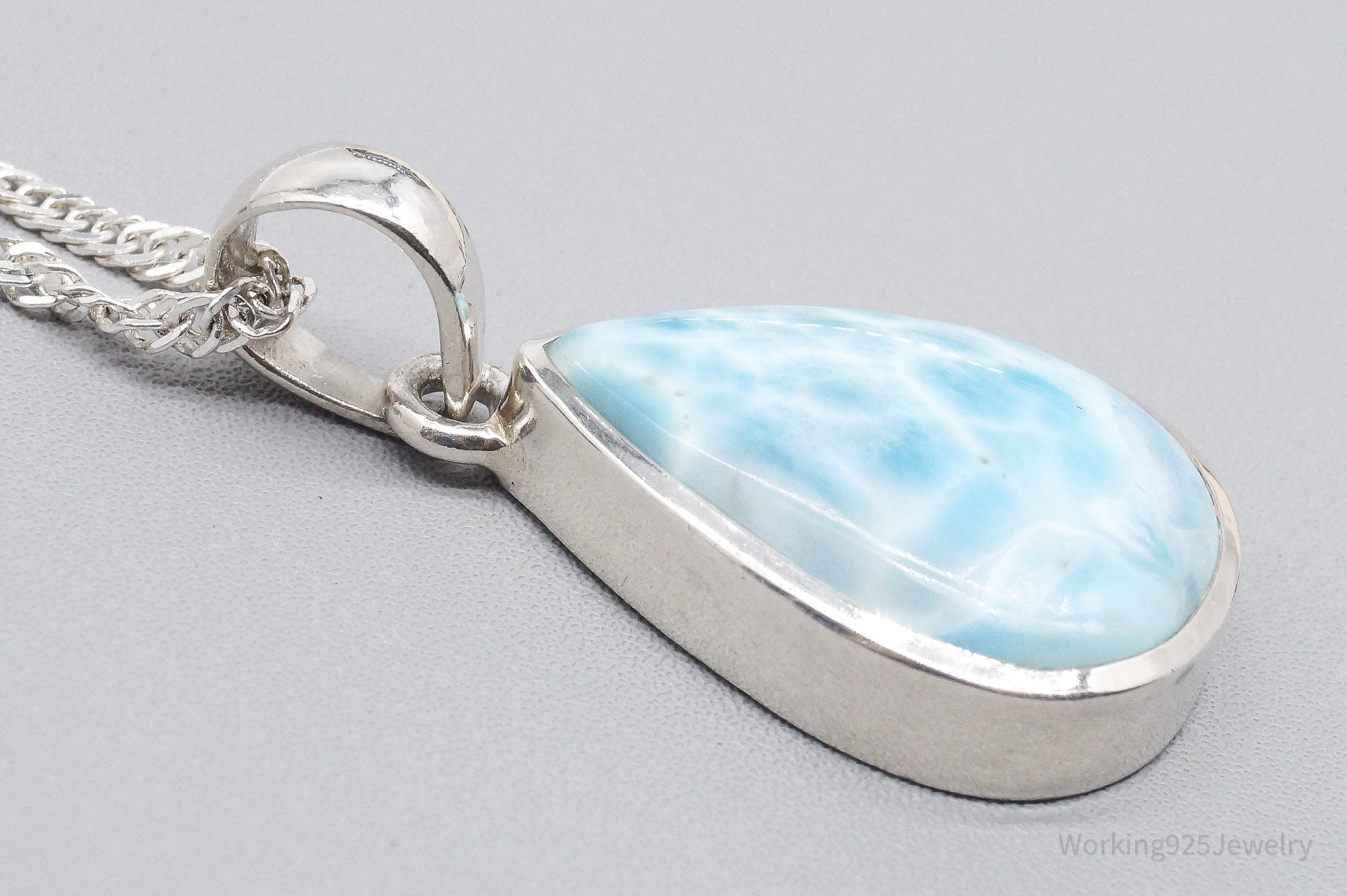 Vintage Large Blue Larimar Sterling Silver Necklace 24"