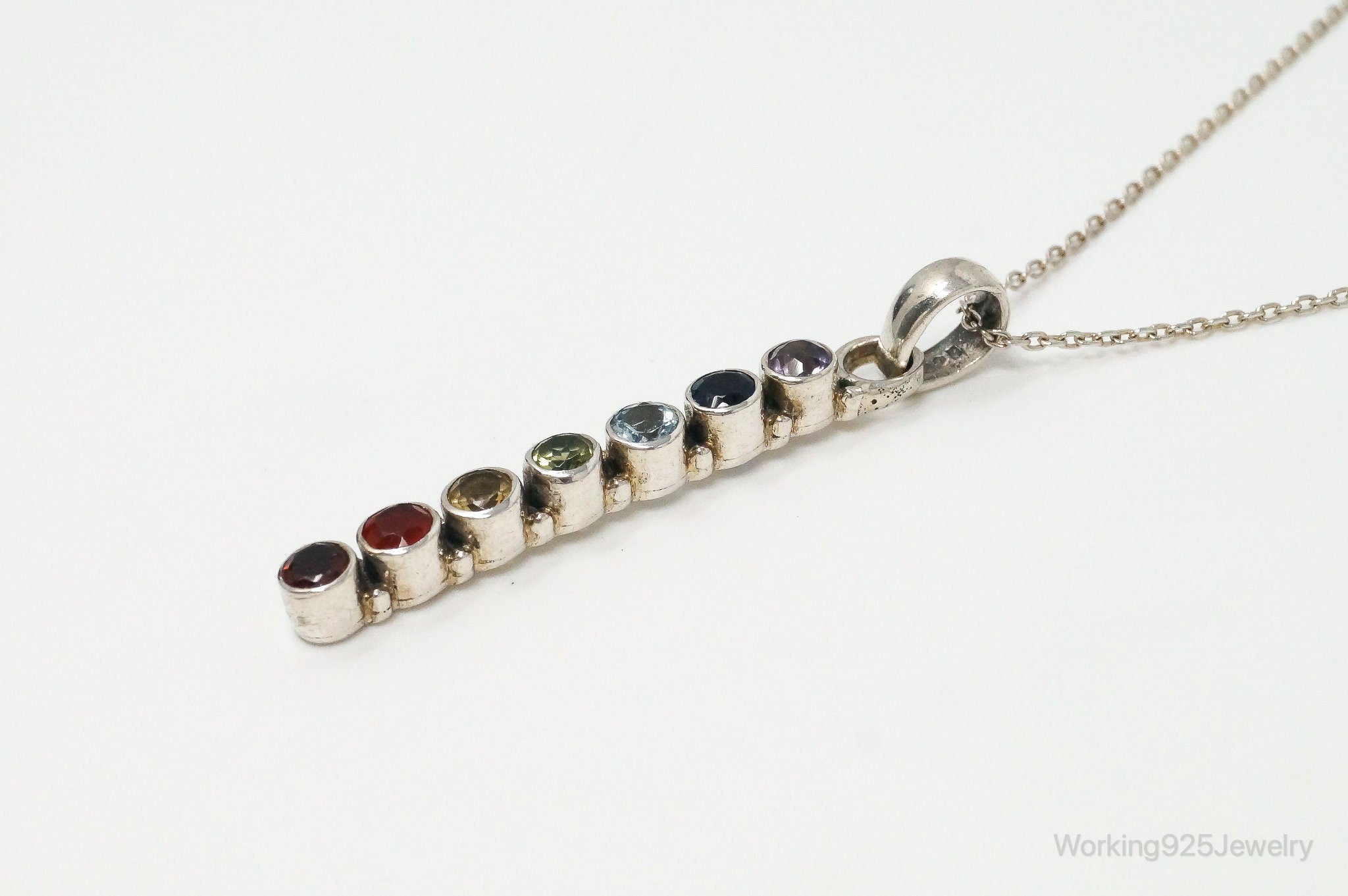 Vintage Multi Gemstone Sterling Silver Necklace