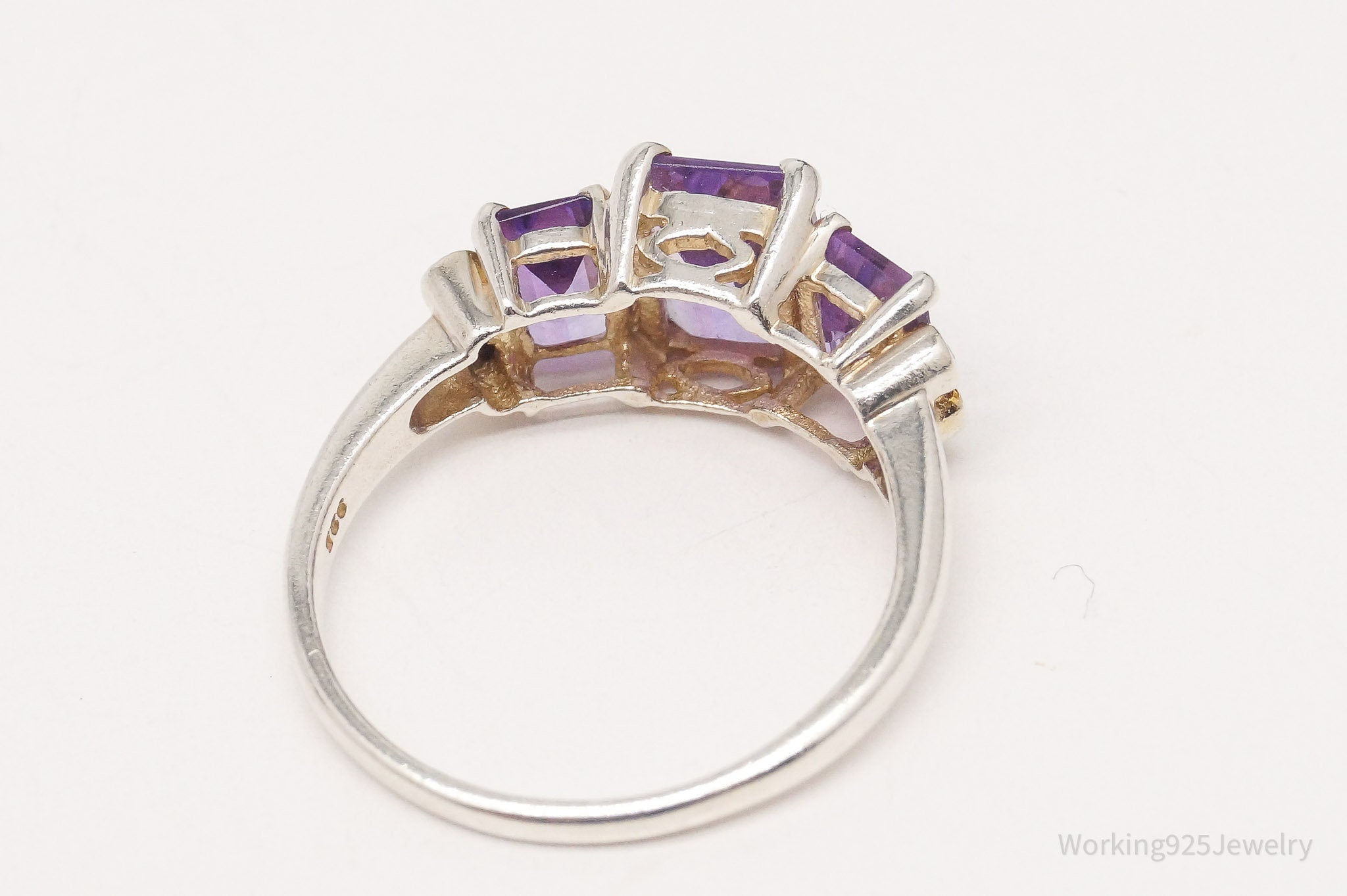 Vintage Amethyst Diamond Sterling Silver Ring - Size 7.75