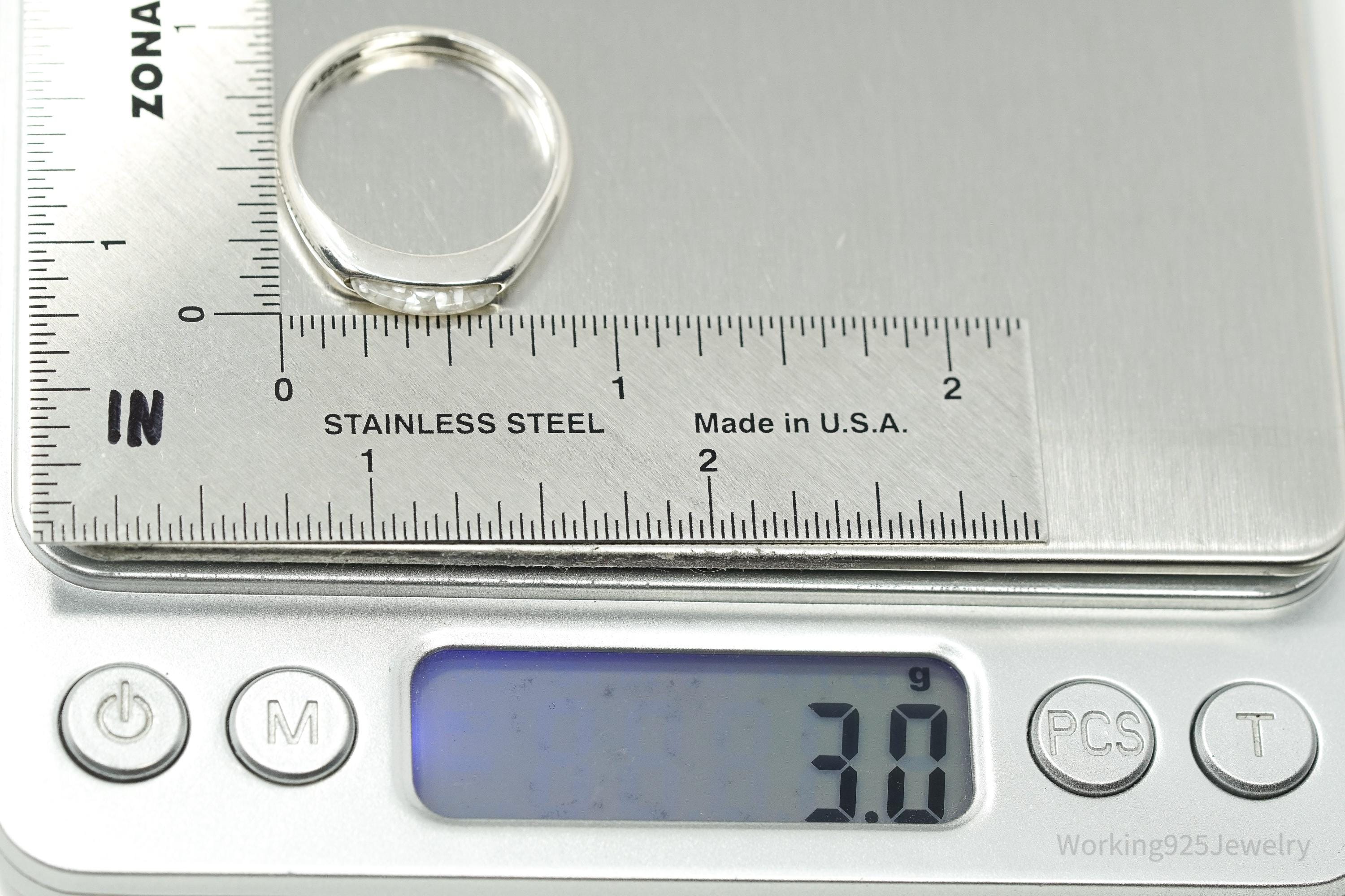 Vintage Native Carolyn Pollack Crushed Mother Of Pearl Inlay Sterling Silver Ring - Size 10