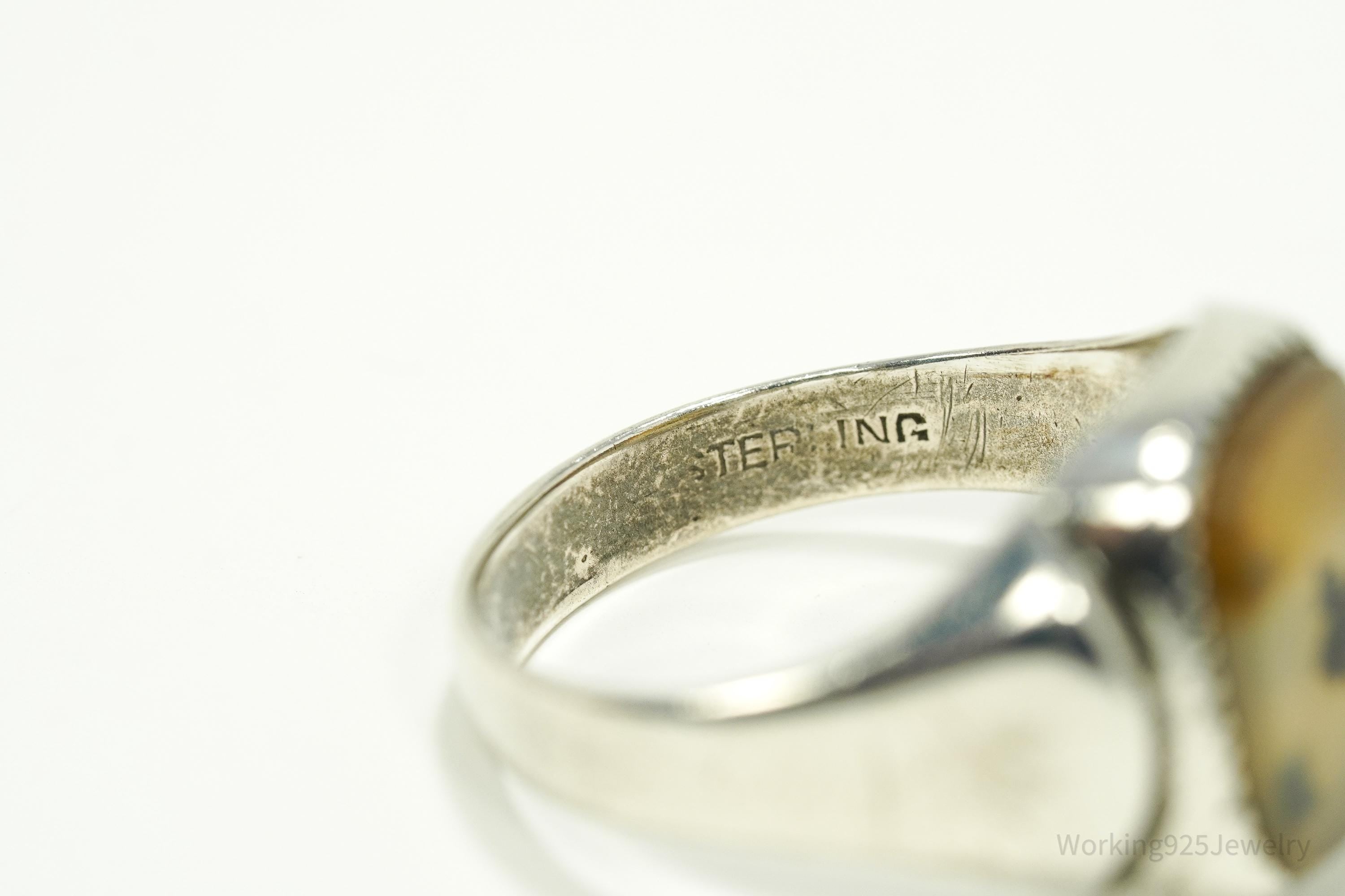 Antique Agate Sterling Silver Ring Size 13.25