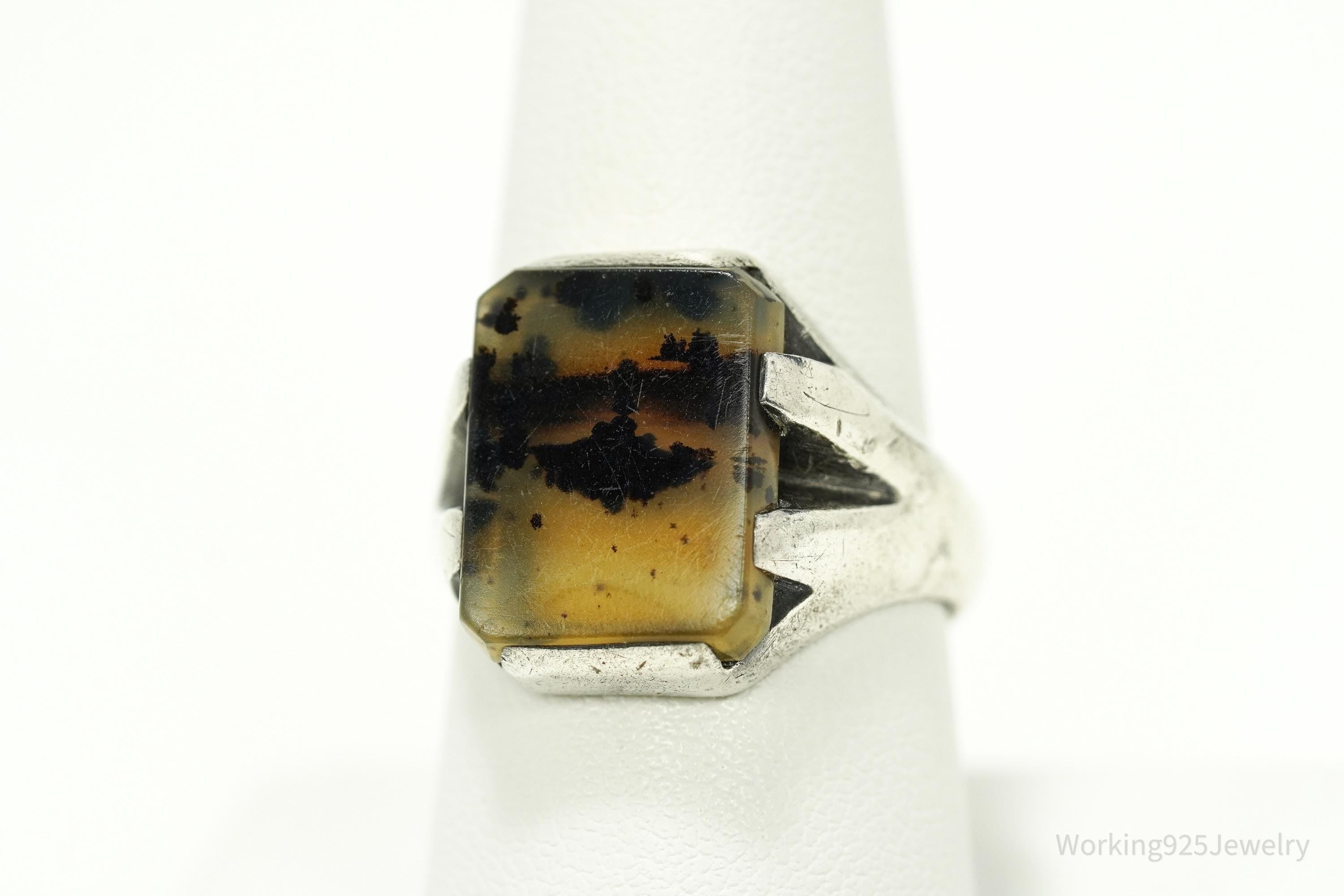 Antique Agate Sterling Silver Ring Size 8.75