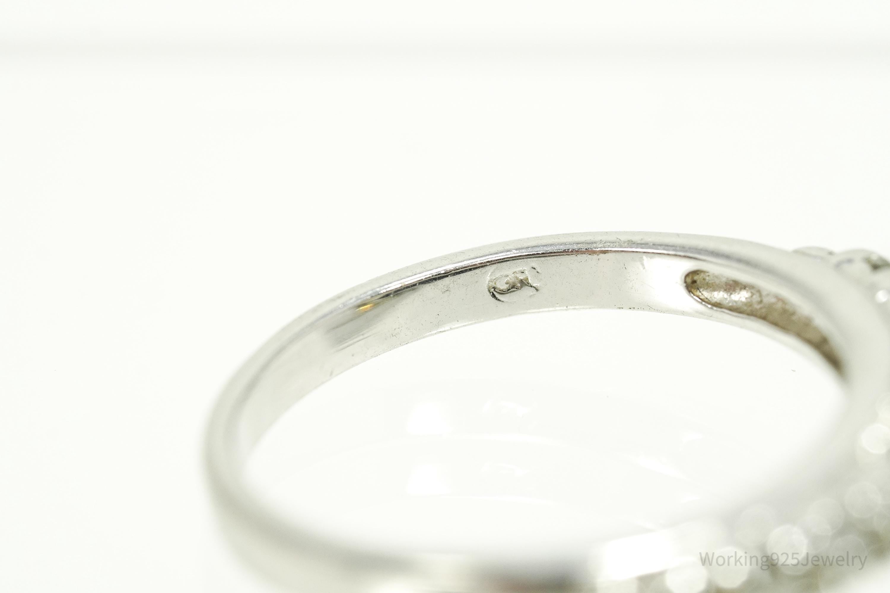 Vintage Yellow & White Cubic Zirconia Silver Ring - Size 9