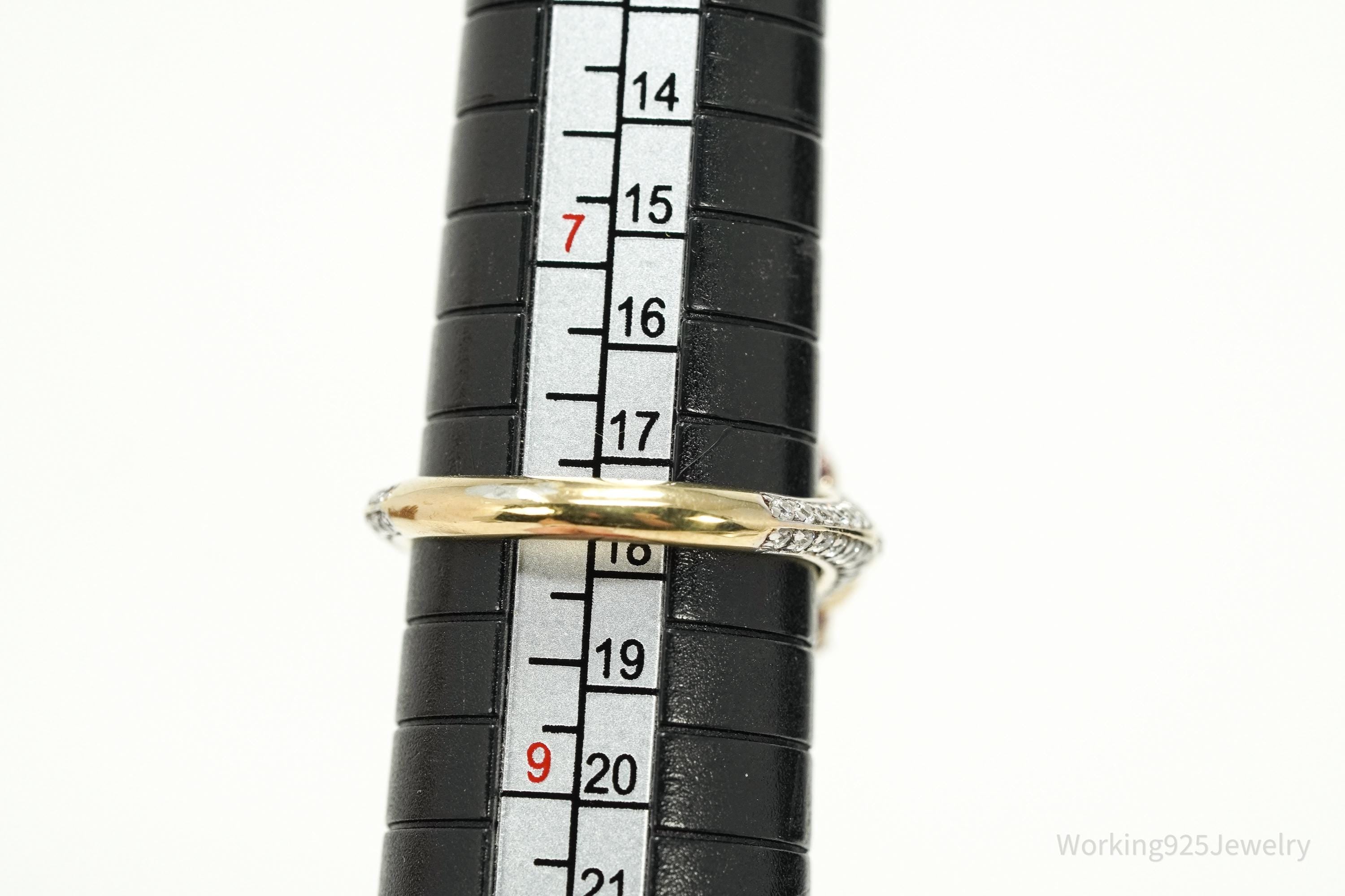 Lab Ruby Pink Tourmaline Sterling Silver Gold Vermeil Cocktail Statement Ring 8