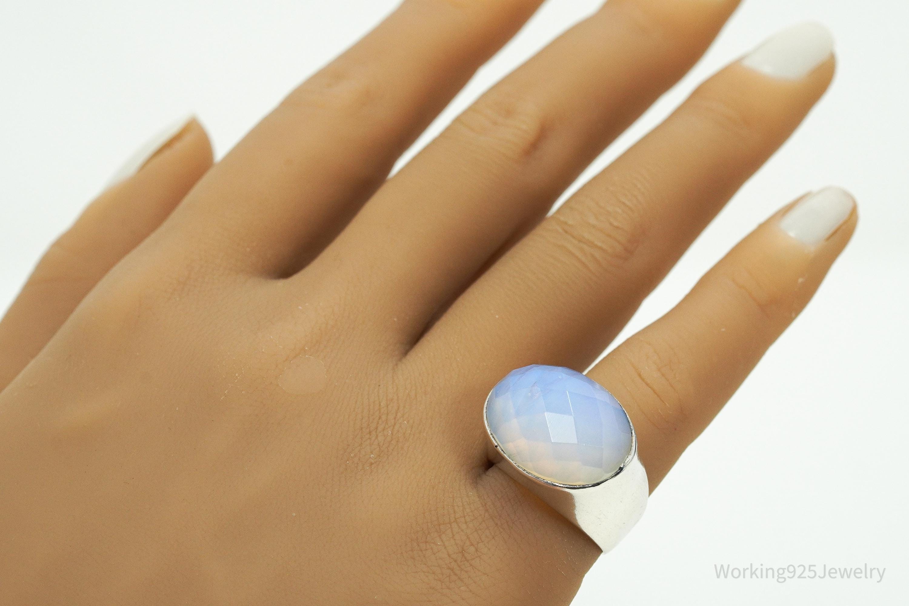 Vintage Large Opalite Sterling Silver Ring - Size 6.25