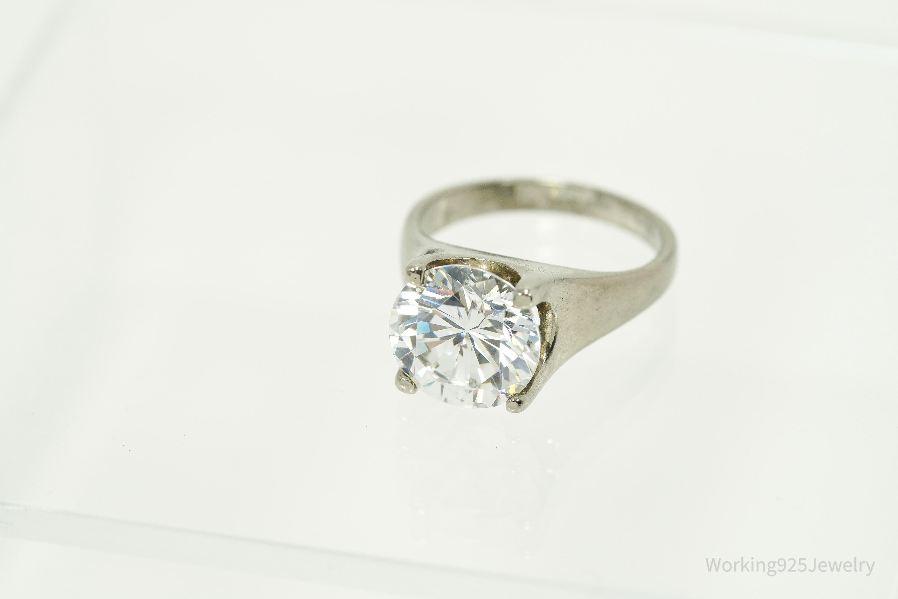 Vintage Large Diamonique Cubic Zirconia Sterling Silver Ring - Size 7.25