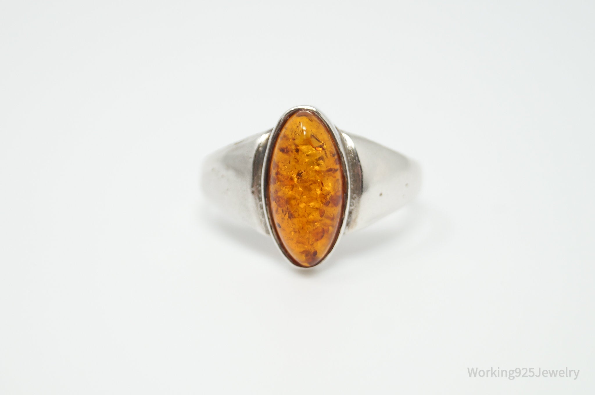 Vintage Modernist Amber Sterling Silver Statement Ring - Size 8