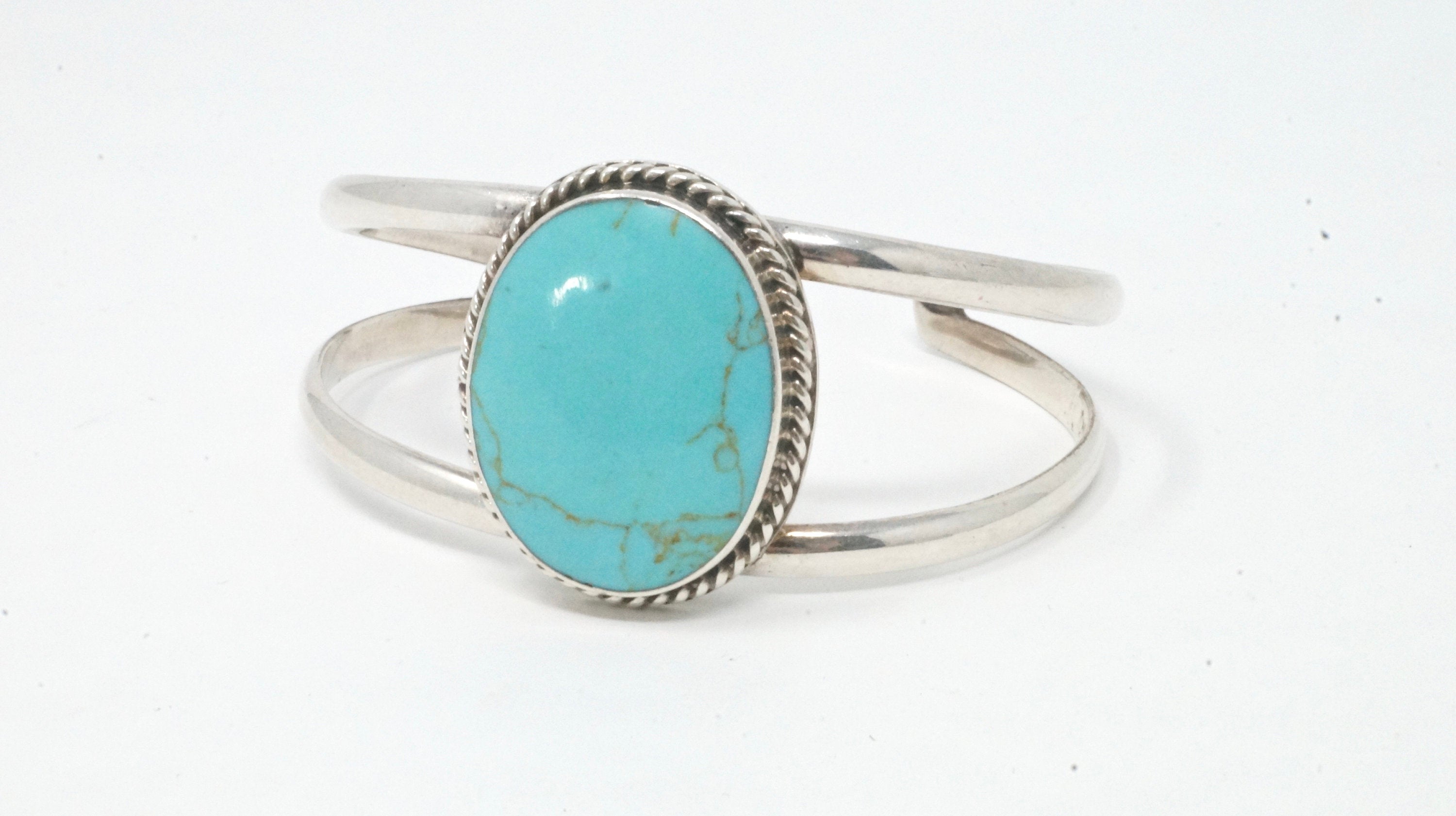 Vintage Mexico ATI Turquoise Southwest Style Sterling Silver Cuff Bracelet