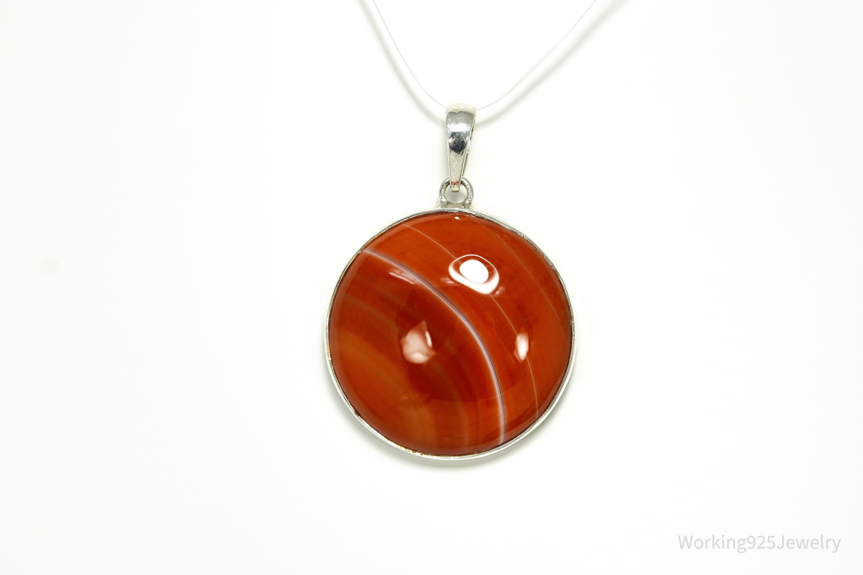 Large Vintage Red Agate Sterling Silver Pendant