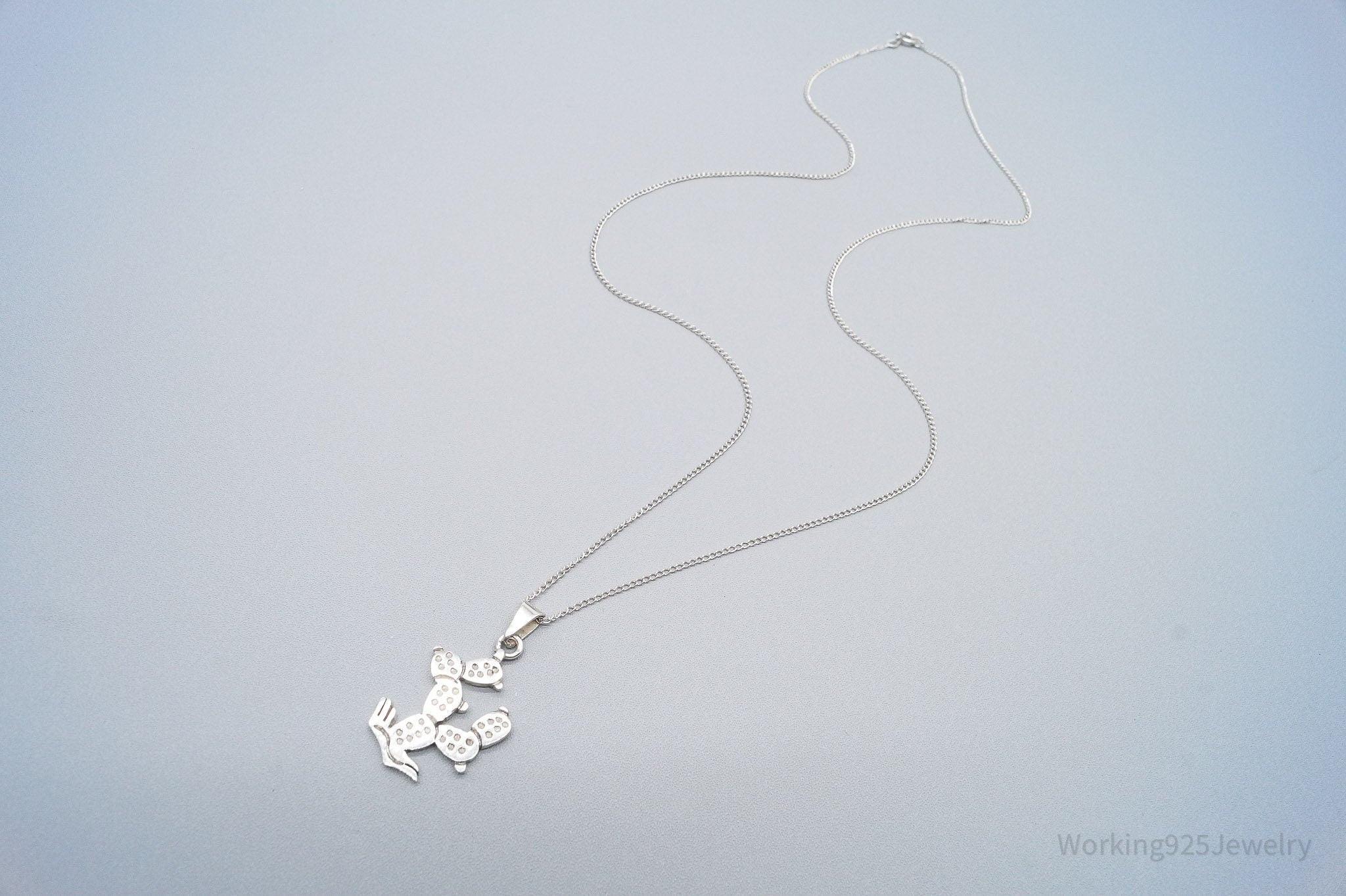 Vintage Western Desert Cactus Sterling Silver Necklace 20"