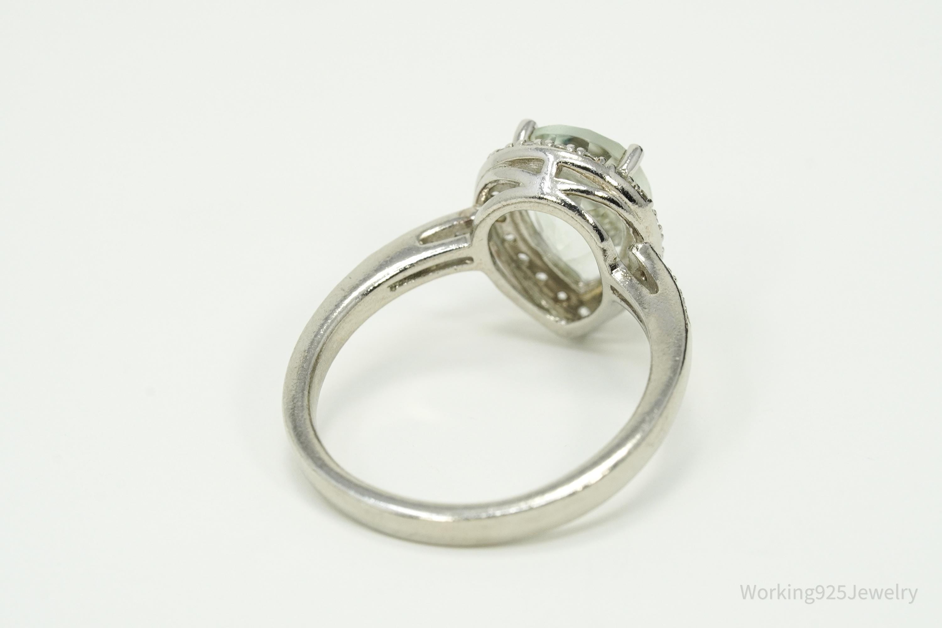 Vintage Green Prasiolite & White Topaz Sterling Silver Ring - Size 6