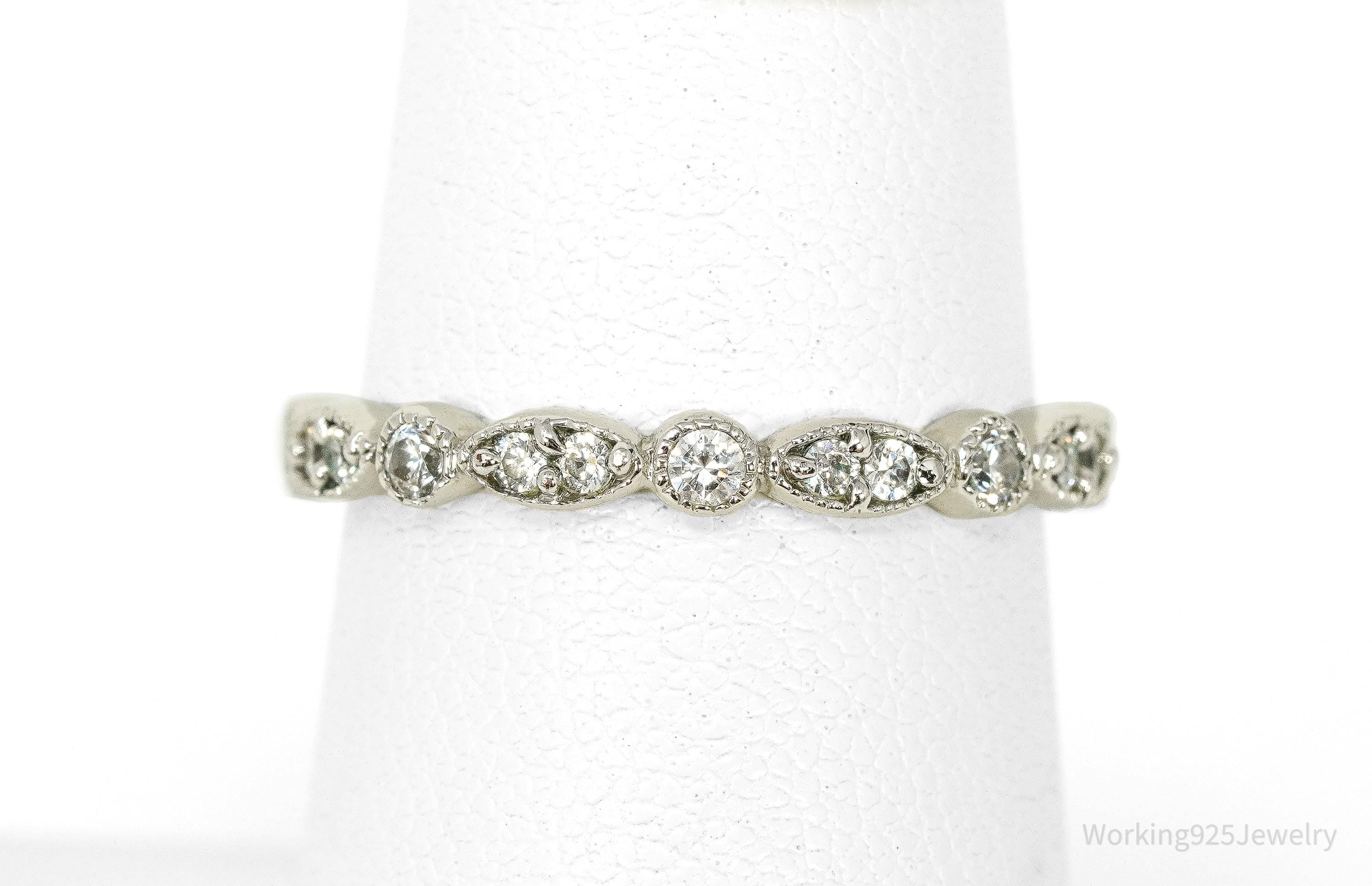 Vintage Cubic Zirconia Sterling Silver Band Ring - Size 6.75