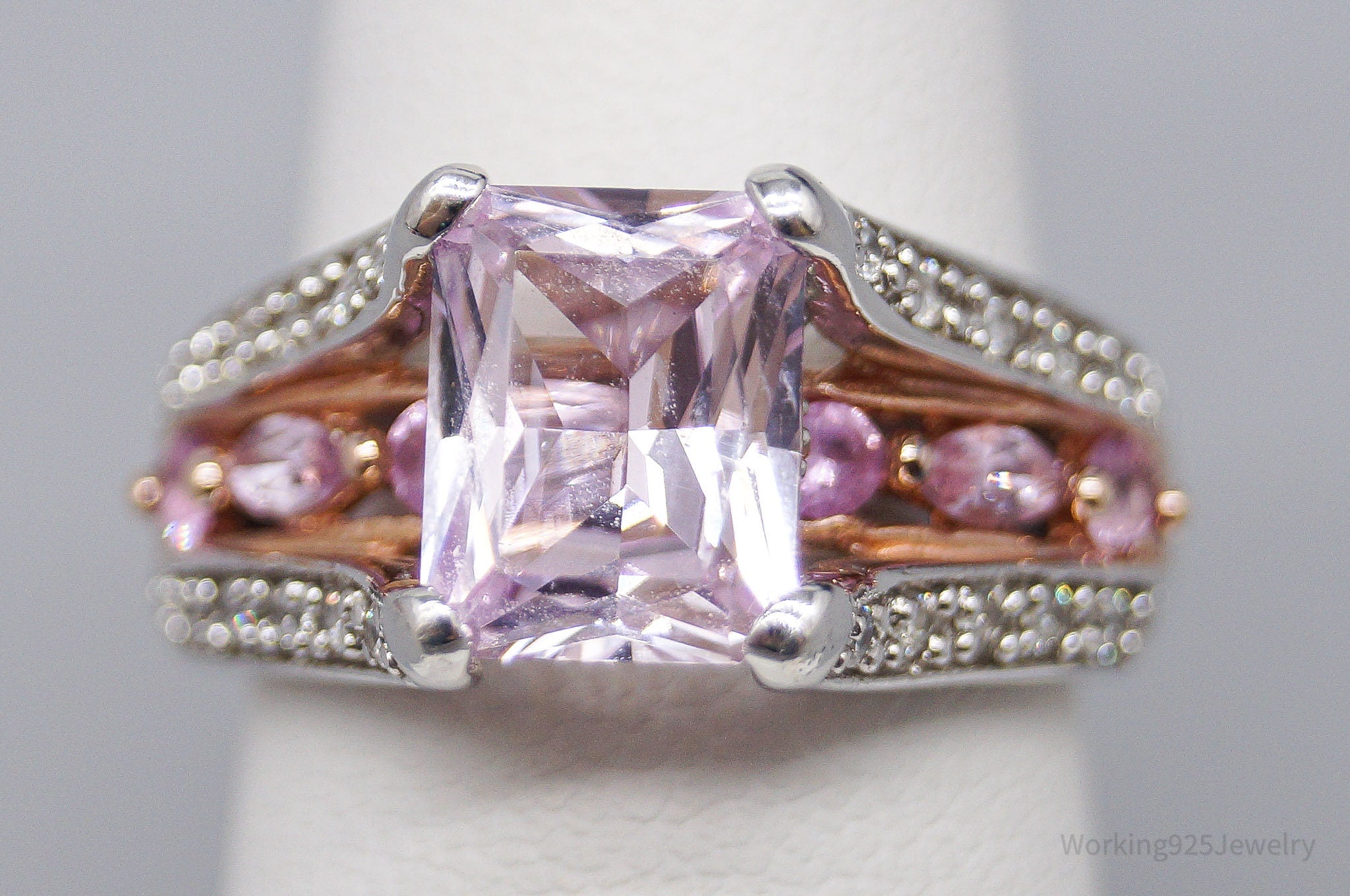Pink Kunzite Pink Sapphire & Cubic Zirconia Rose Gold Over Sterling Silver Ring SZ 6