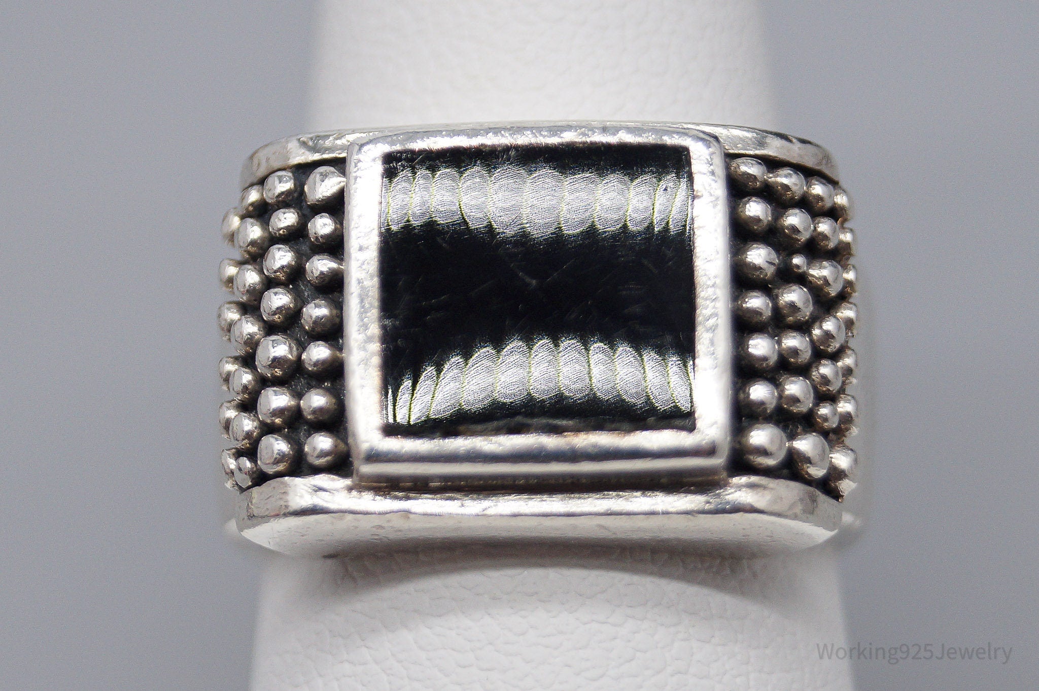 Vintage Black Onyx Modernist Style Sterling Silver Ring - Size 8