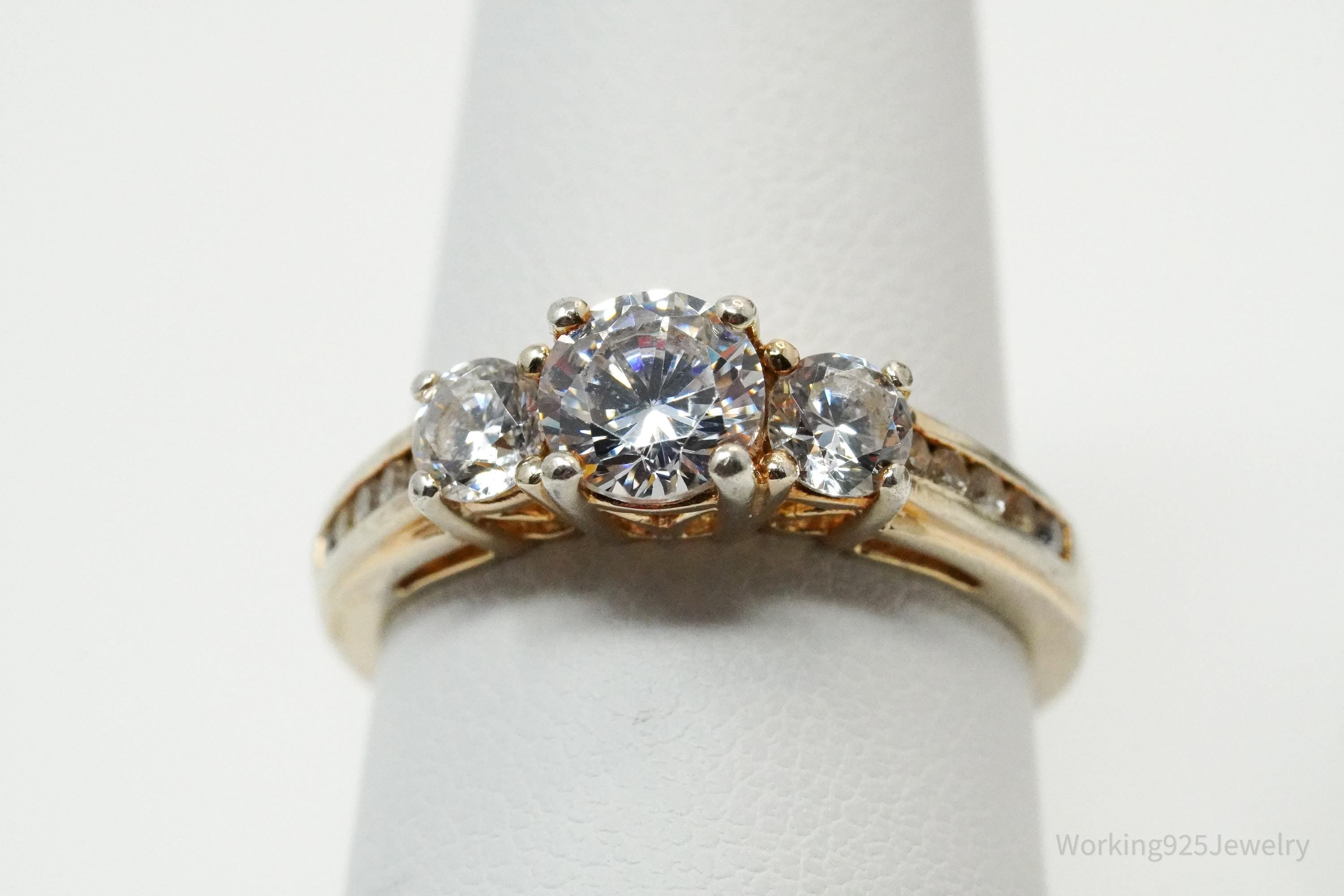 Vintage Cubic Zirconia Gold Vermeil Sterling Silver Ring - Size 6.75