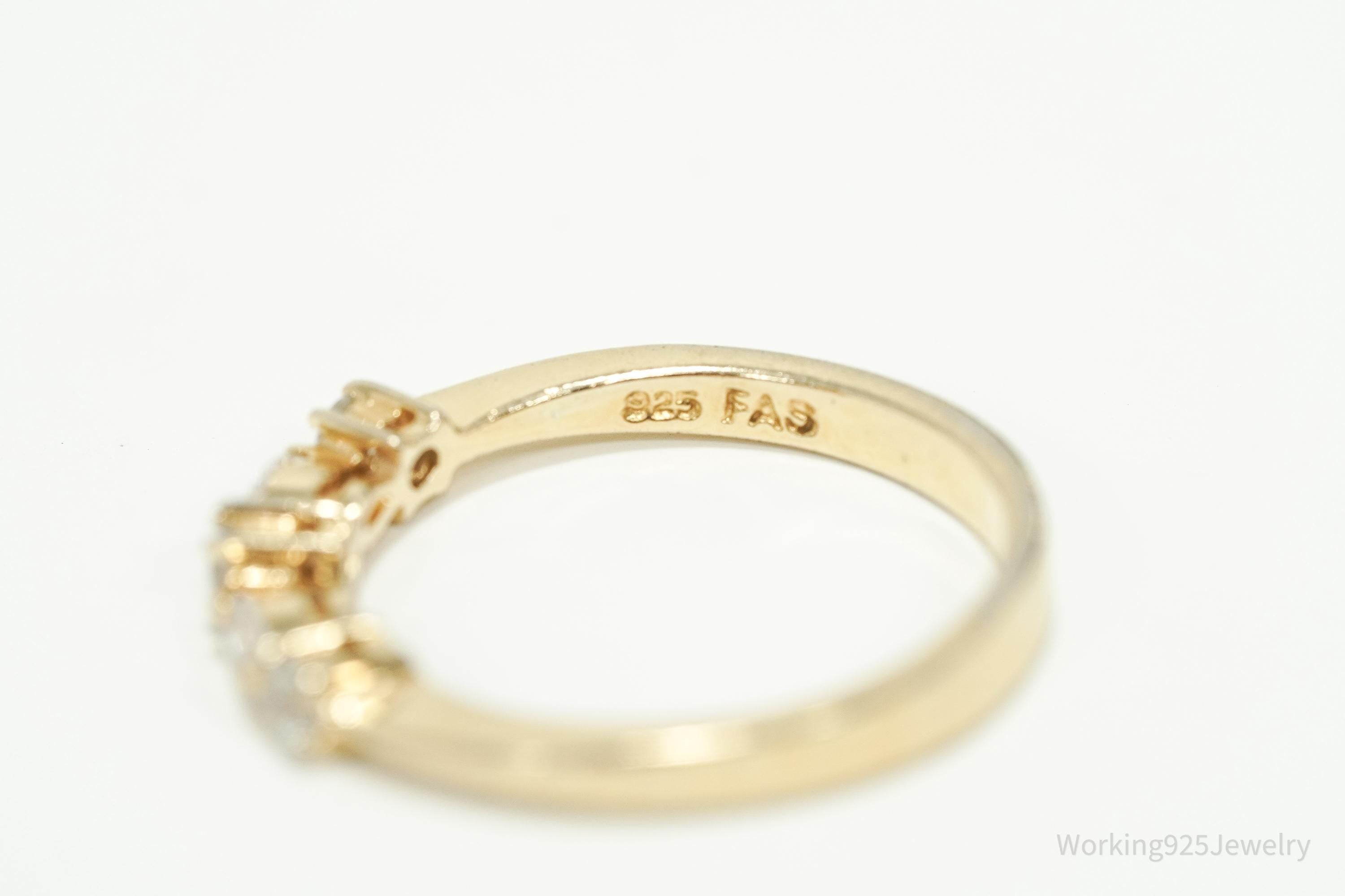 Vintage Designer FAS Cubic Zirconia Gold Vermeil Sterling Silver Ring - Size 8