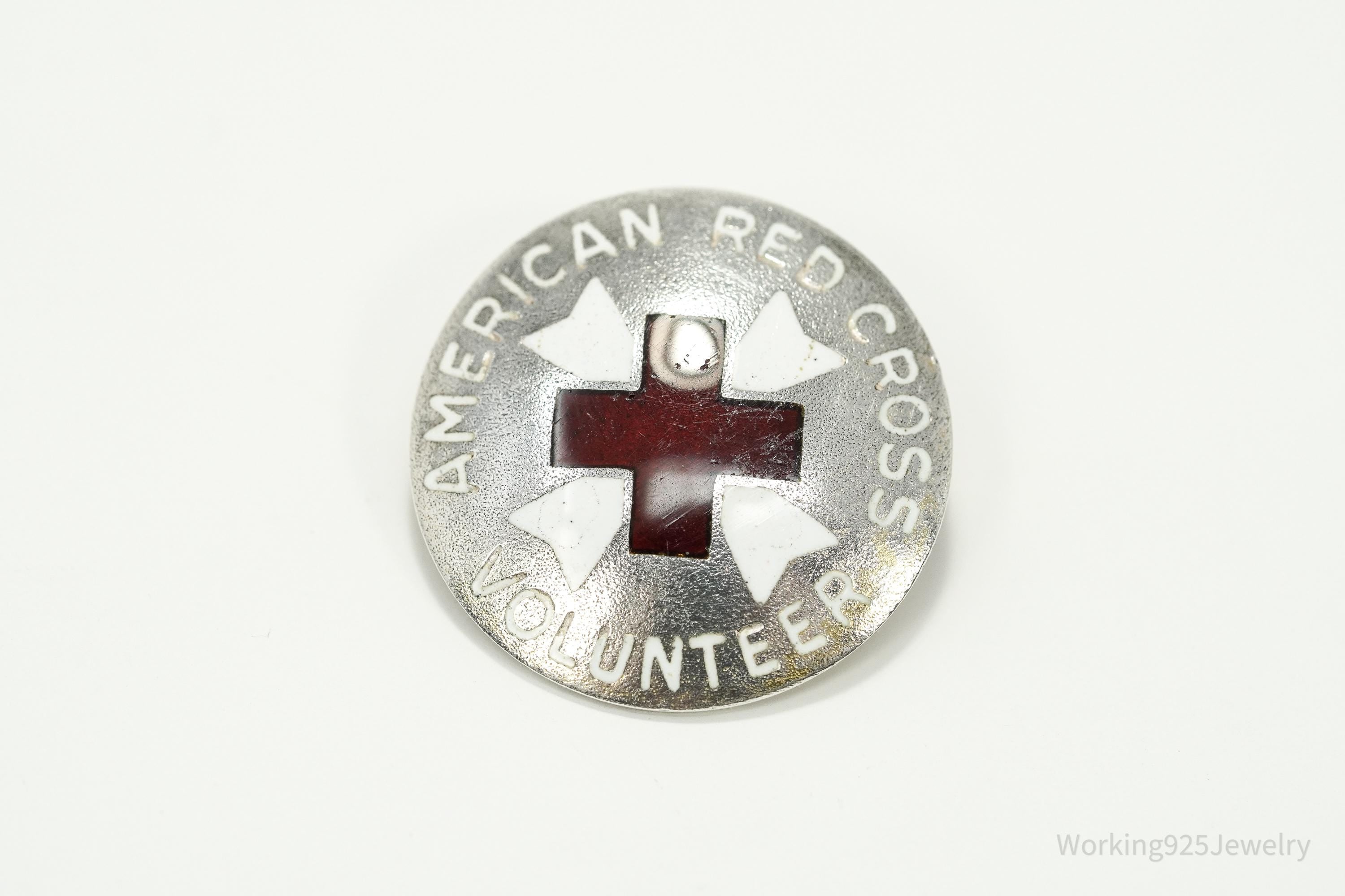 Antique 1920s American Red Cross Nurses Aide Volunteer Sterling Silver Brooch Pin Badge