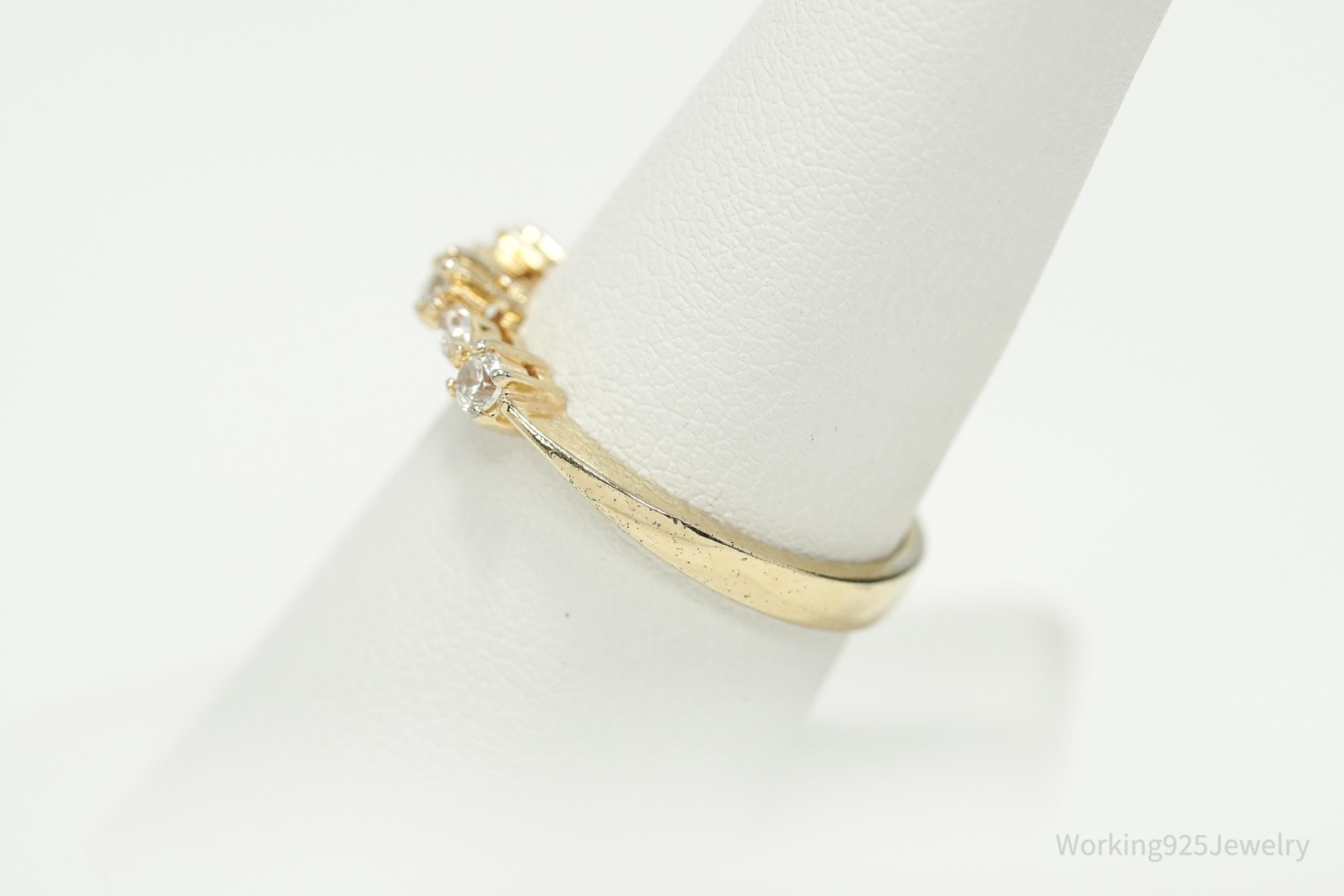 Vintage Designer FAS Cubic Zirconia Gold Vermeil Sterling Silver Ring - Size 8