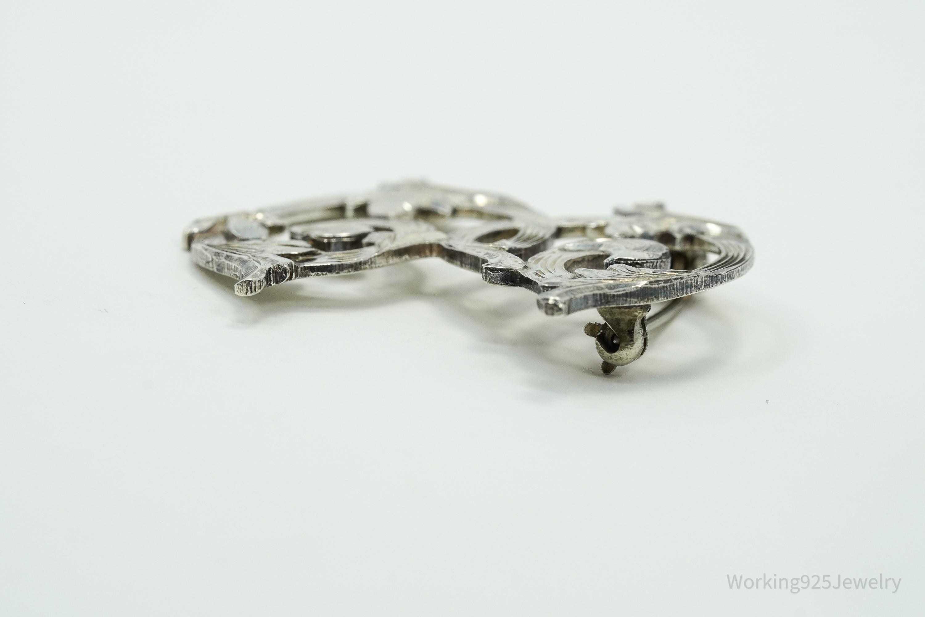 Large Vintage Mexico "E" Sterling Silver Brooch Pin