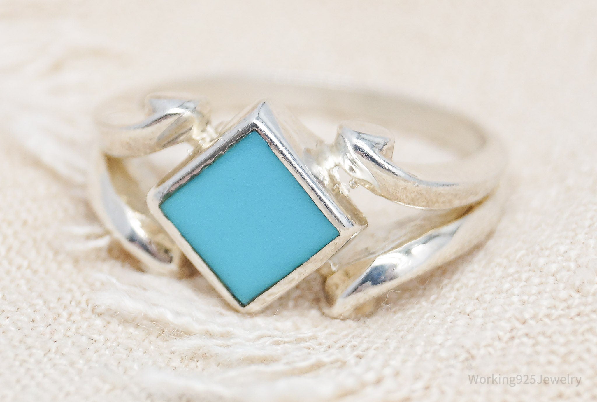 Vintage Blue Turquoise Sterling Silver Ring - Size 6.75