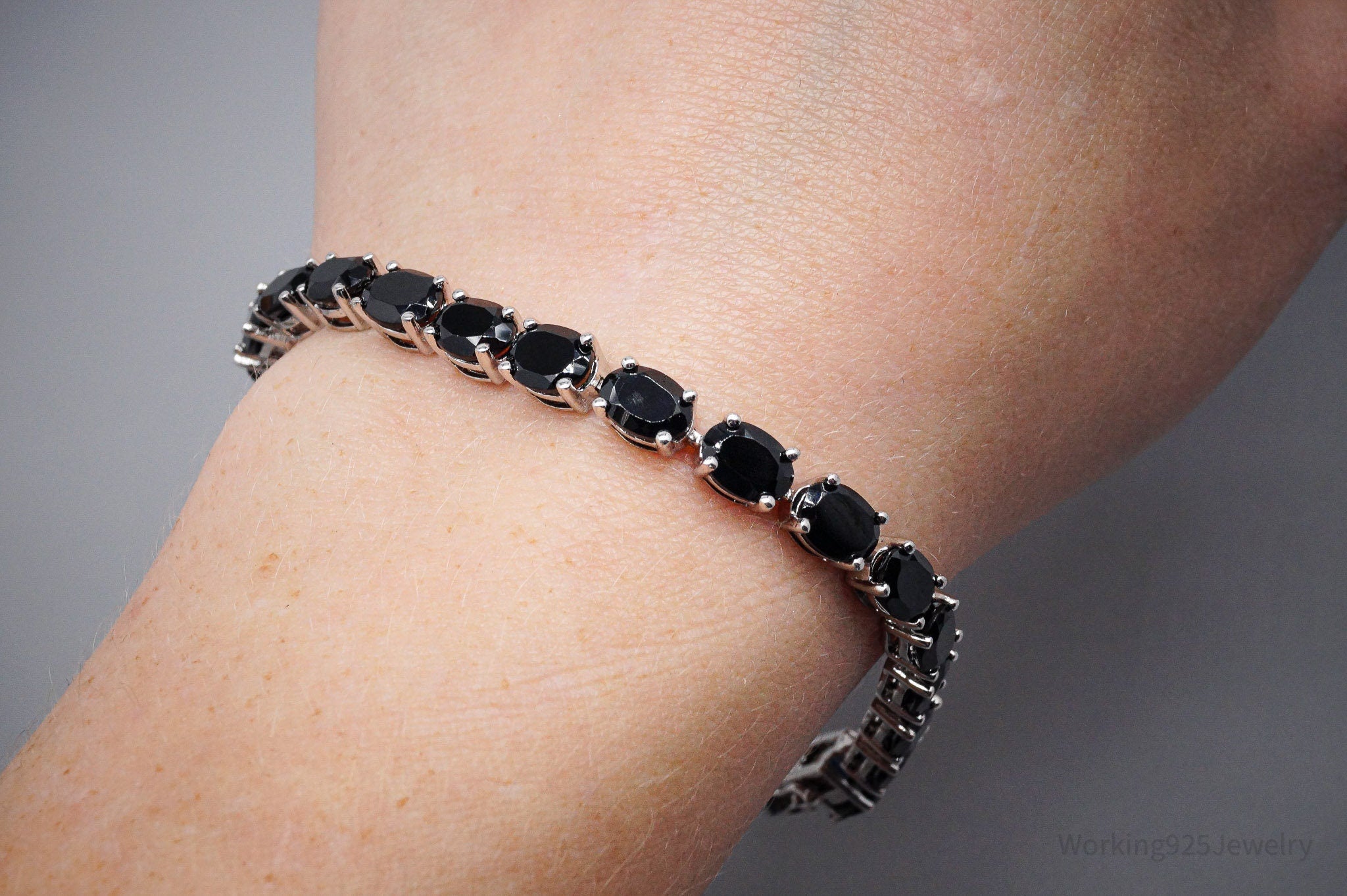 JTV TGGC Vintage Black Spinel Sterling Silver Bracelet 7 5/8"