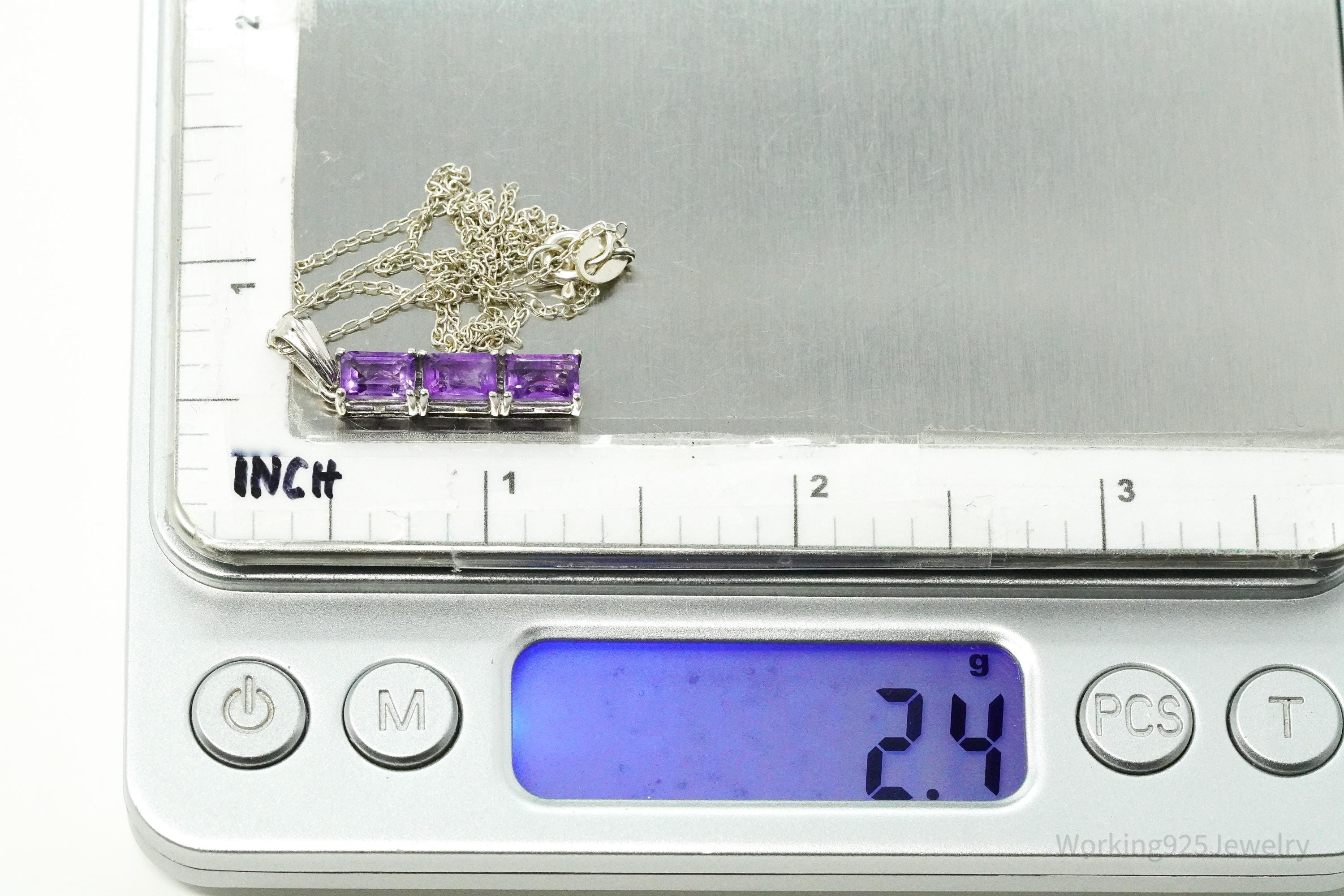 Vintage Amethyst Sterling Silver Chain Necklace 16"