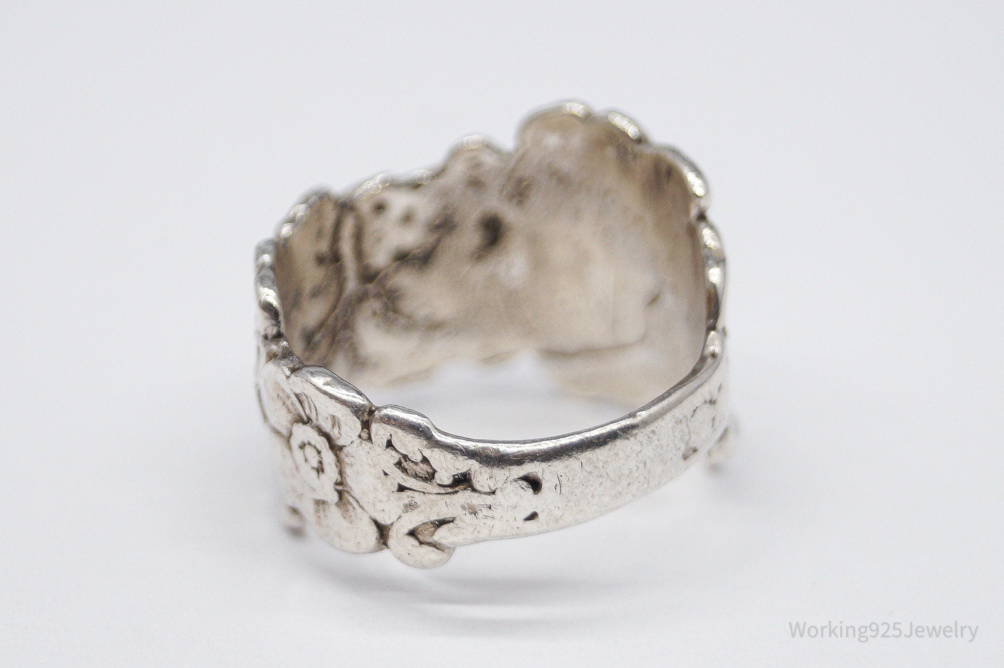Antique Designer Paille Floral Pattern Sterling Silver Ring - Size 7.75