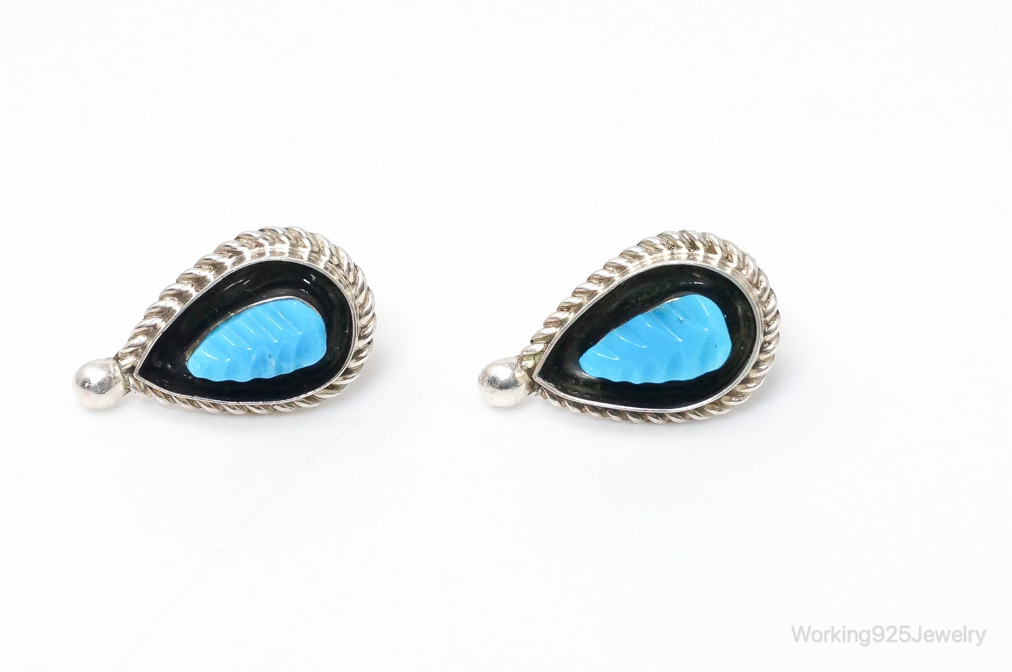 Vintage Native American Turquoise Sterling Silver Shadow Earrings