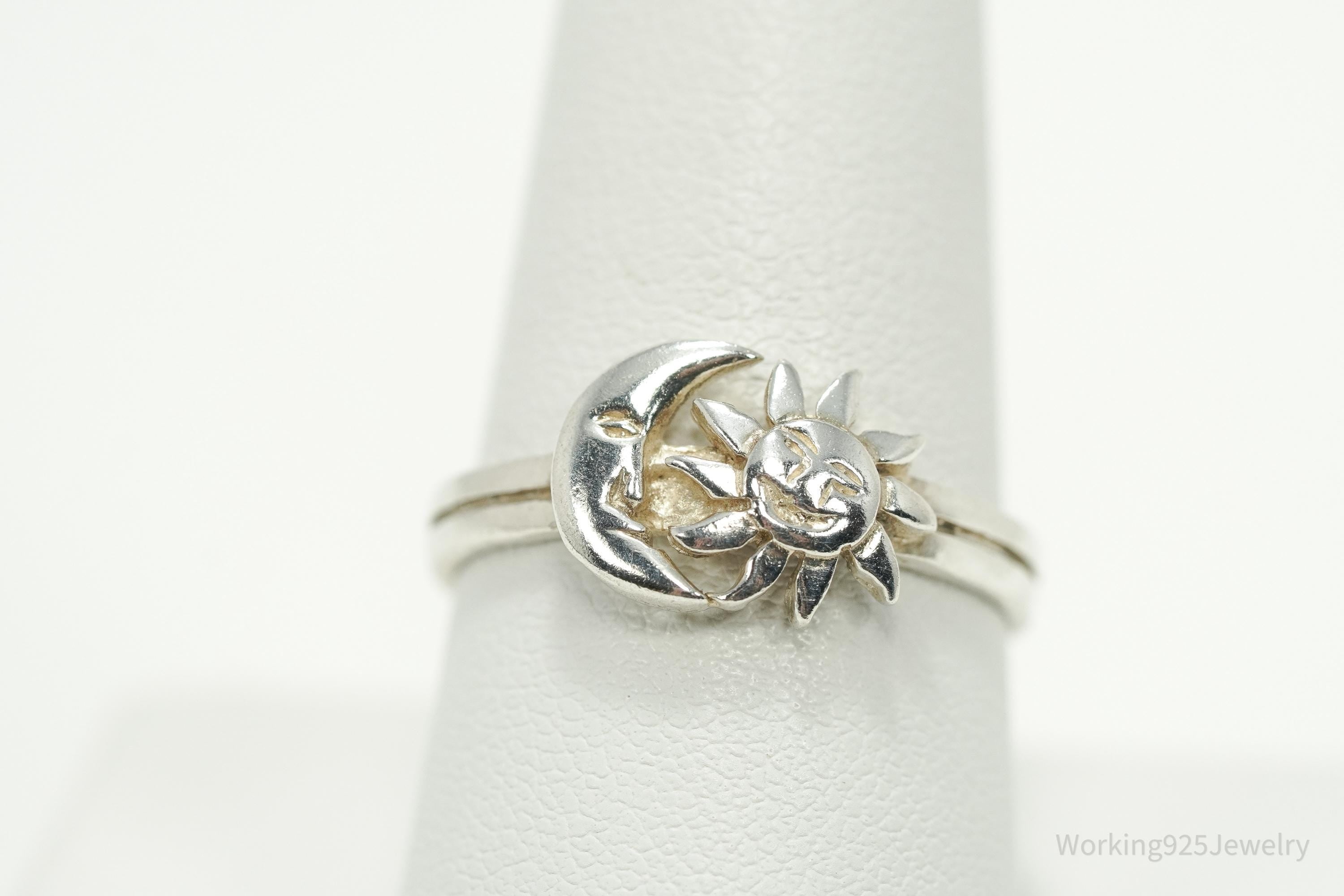 Vintage Sun & Moon Sterling Silver Ring - Size 9
