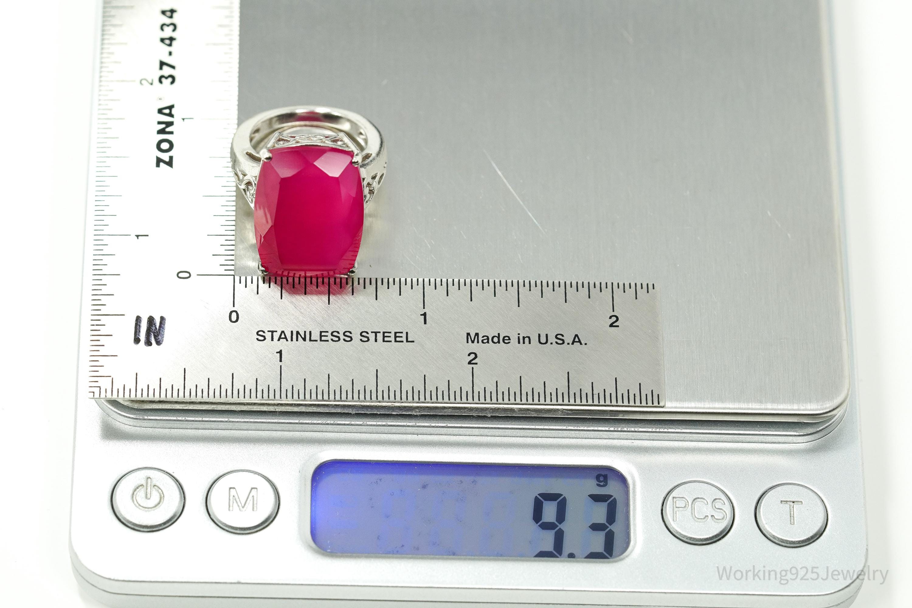 GIE Large Pink Onyx Sterling Silver Ring - Size 5