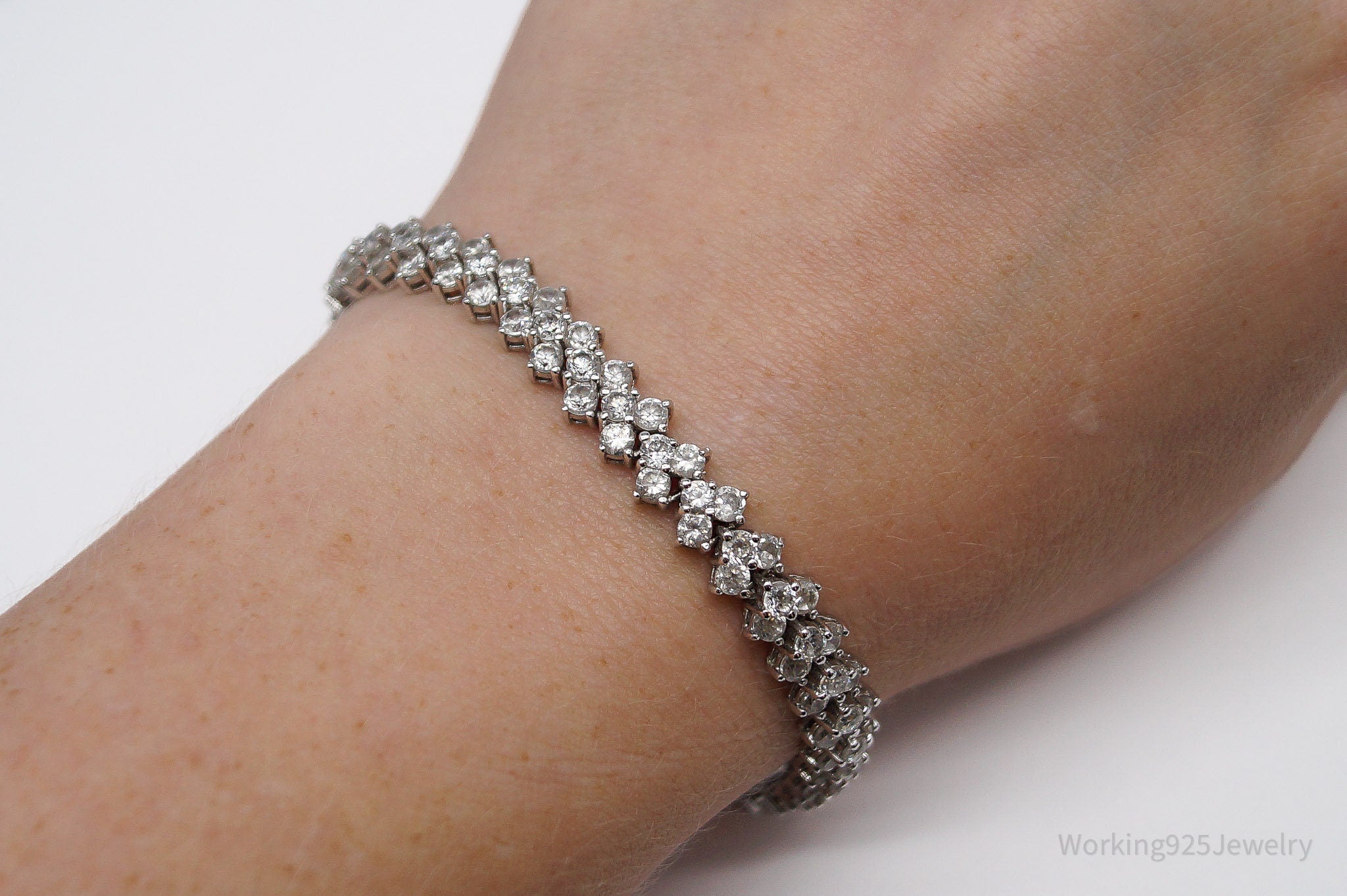 Vintage Cubic Zirconia Sterling Silver Tennis Bracelet - 7 11/16"