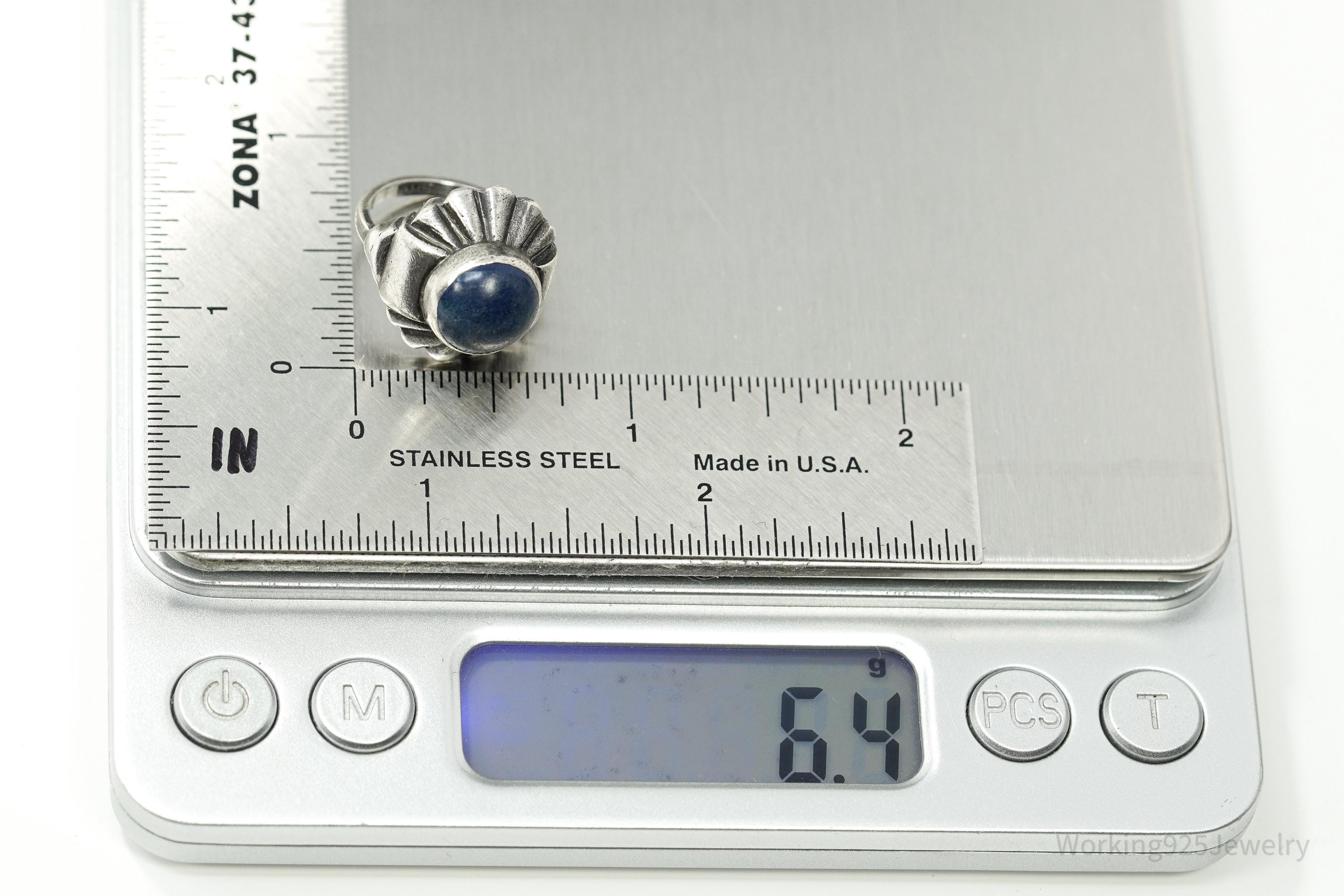 Antique Lapis Lazuli Sterling Silver Ring Size 3.75