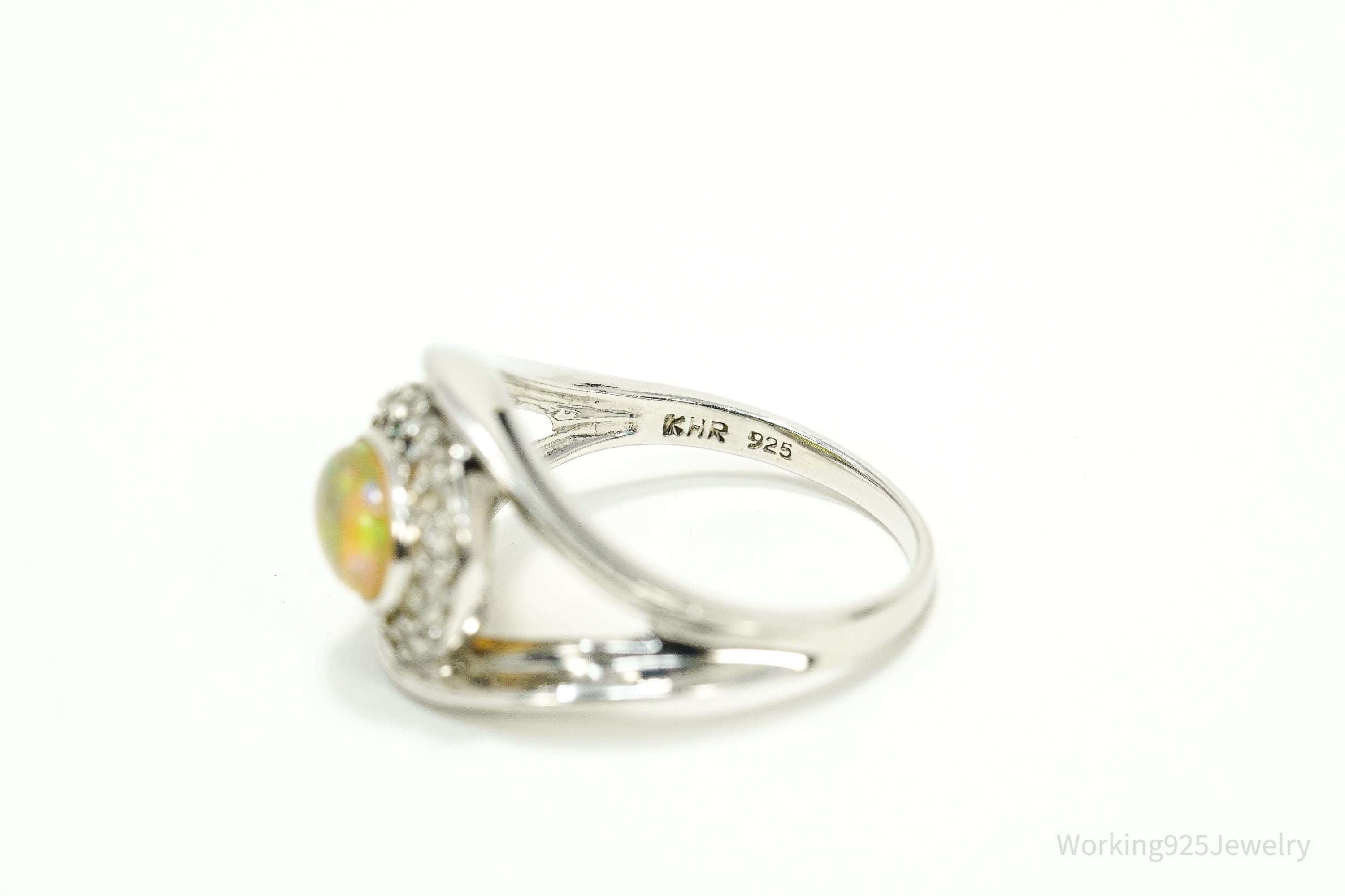 Vintage KHR Opal & Cubic Zirconia Sterling Silver Ring - Size 8.25