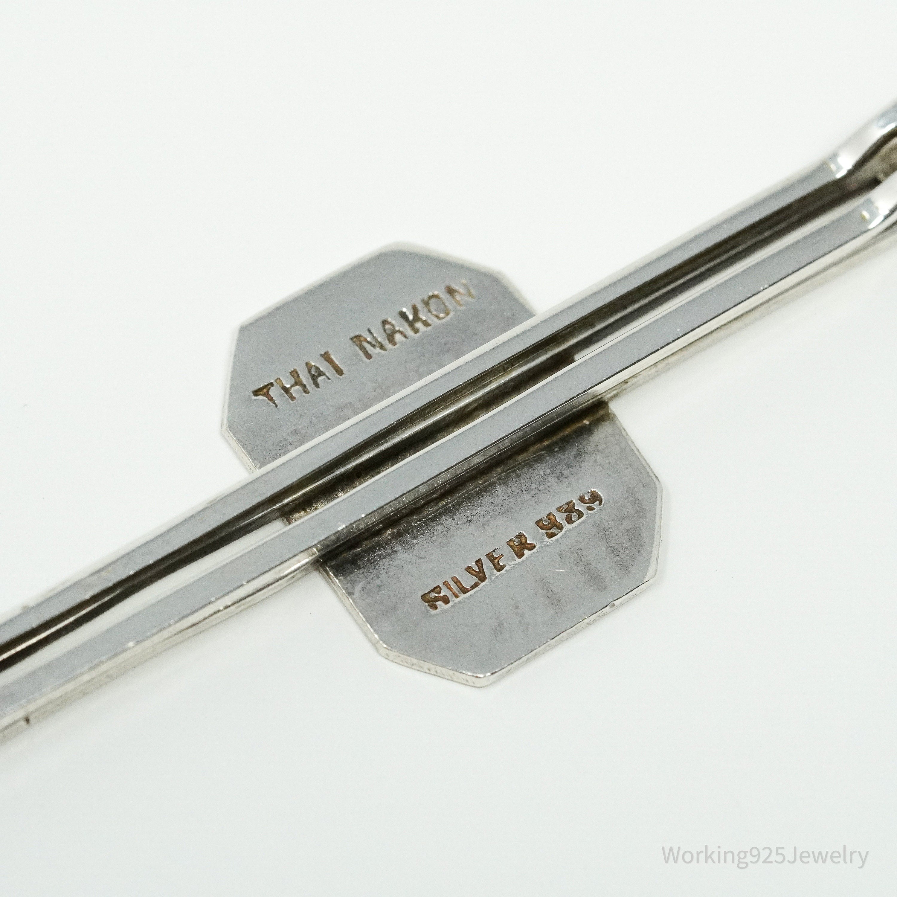 Vintage SIAM Thai Nakon Black Enamel Silver Tie Clip Or Barrette