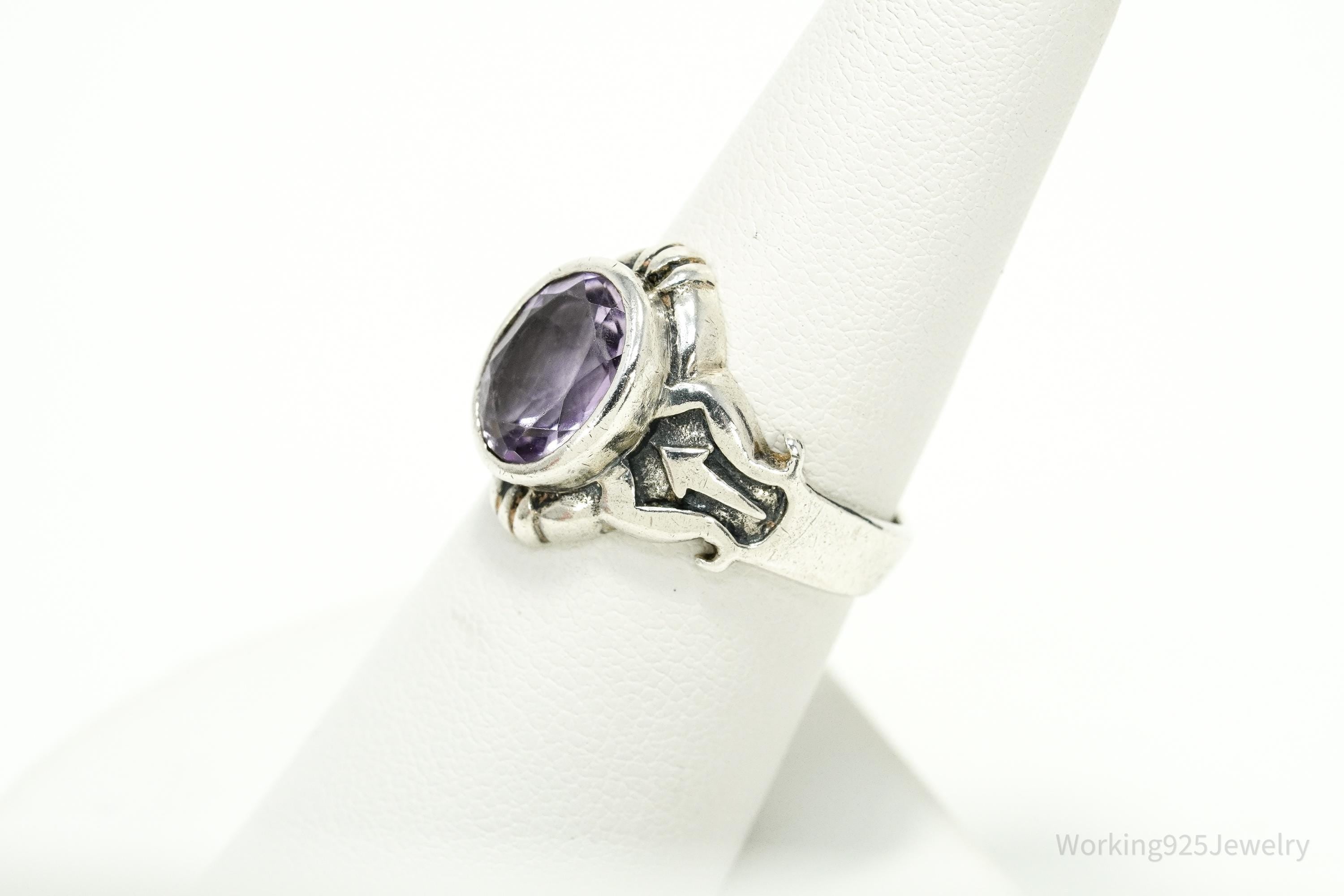 Vintage Amethyst Sterling Silver Ring - Size 6.75