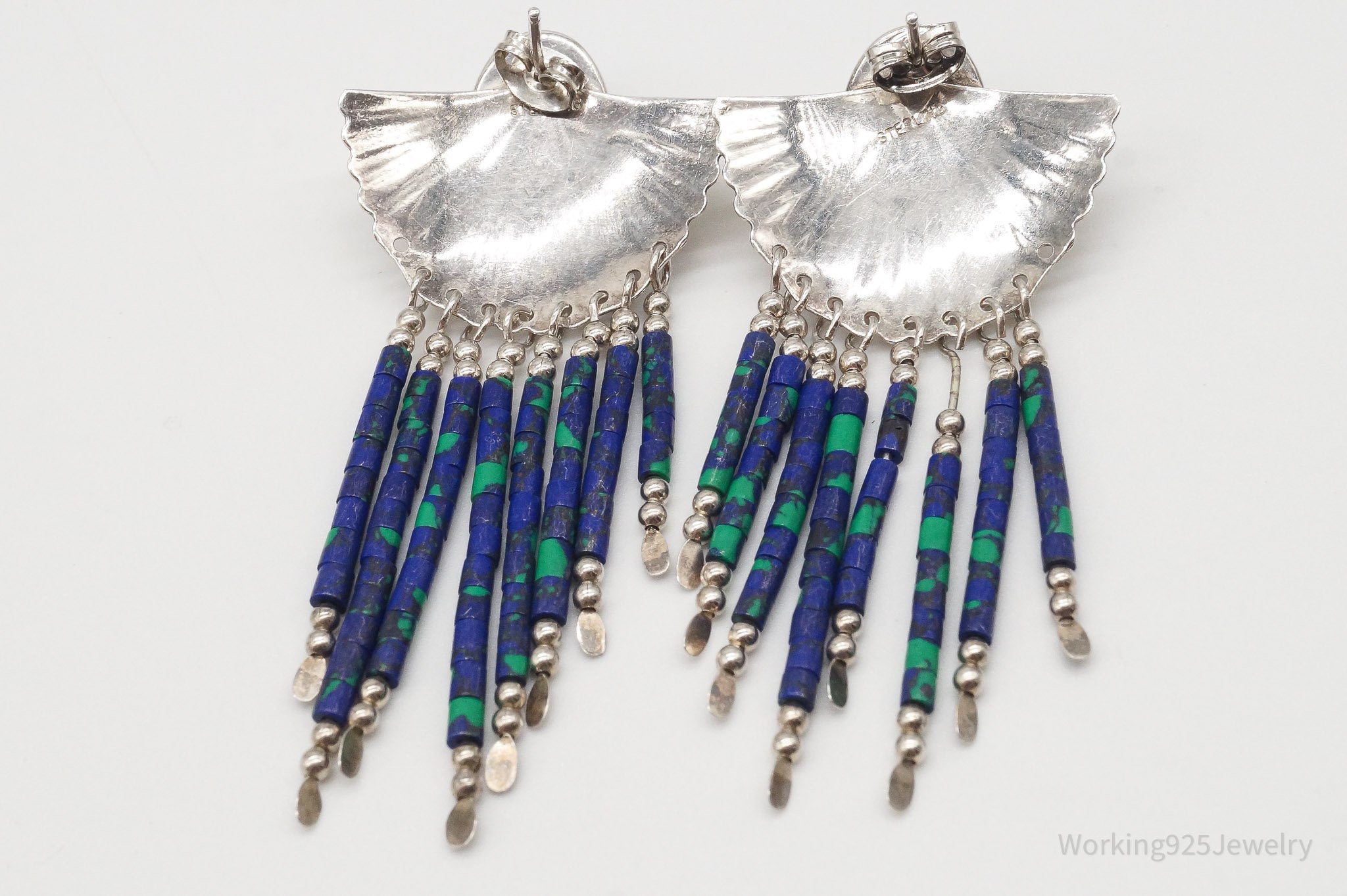 Vintage Native American Azurite Sterling Silver Earrings