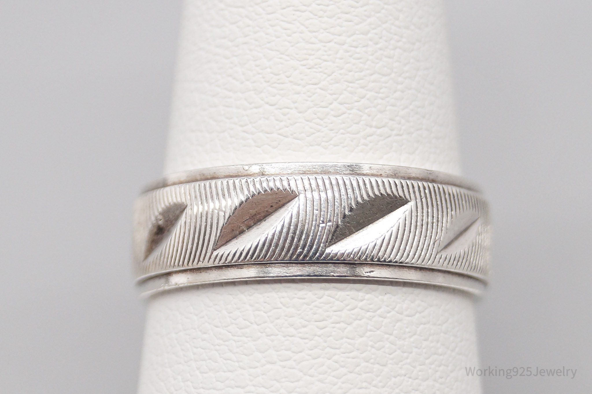 Vintage Italian Art Deco Style Sterling Silver Band Ring - Size 7.75