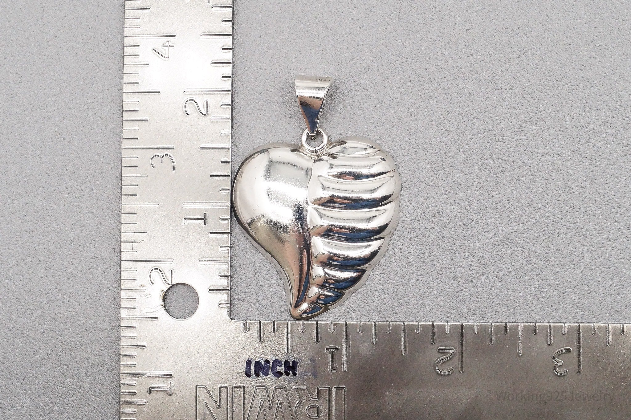 Vintage Large Puffy Heart Sterling Silver Necklace Pendant