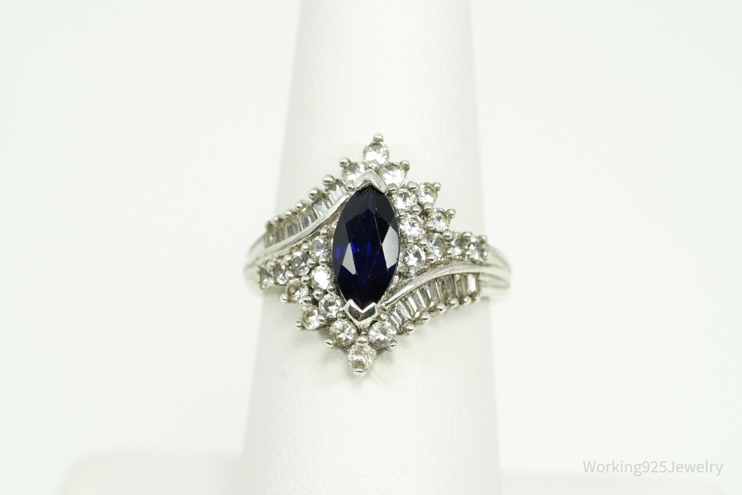 Vintage Hamilton Jewelers Blue & White Sapphire Sterling Silver Ring - Size 7