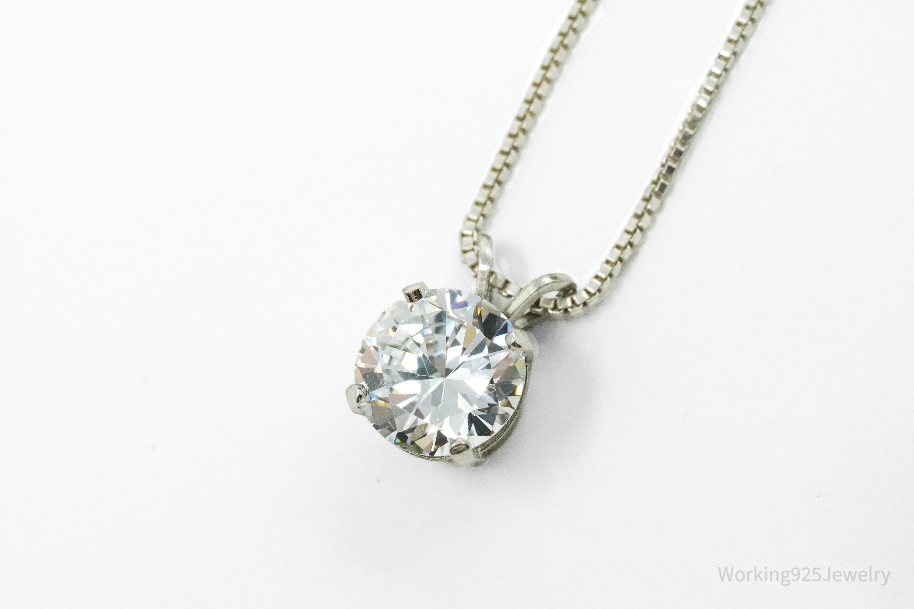 Vintage Large Cubic Zirconia Sterling Silver Necklace 16"