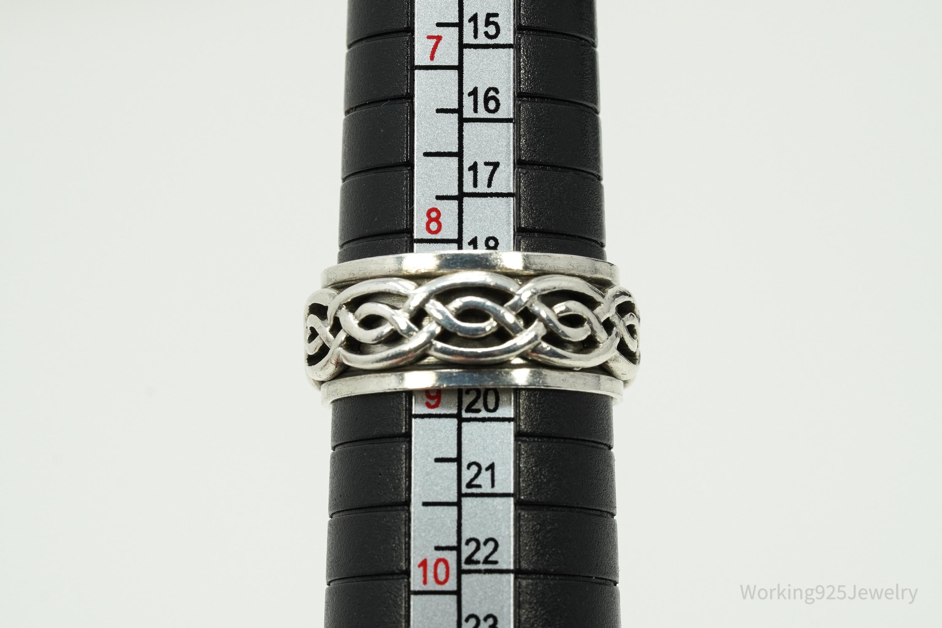 Vintage Celtic Style Design Sterling Silver Spinner Band Ring Size 8.75