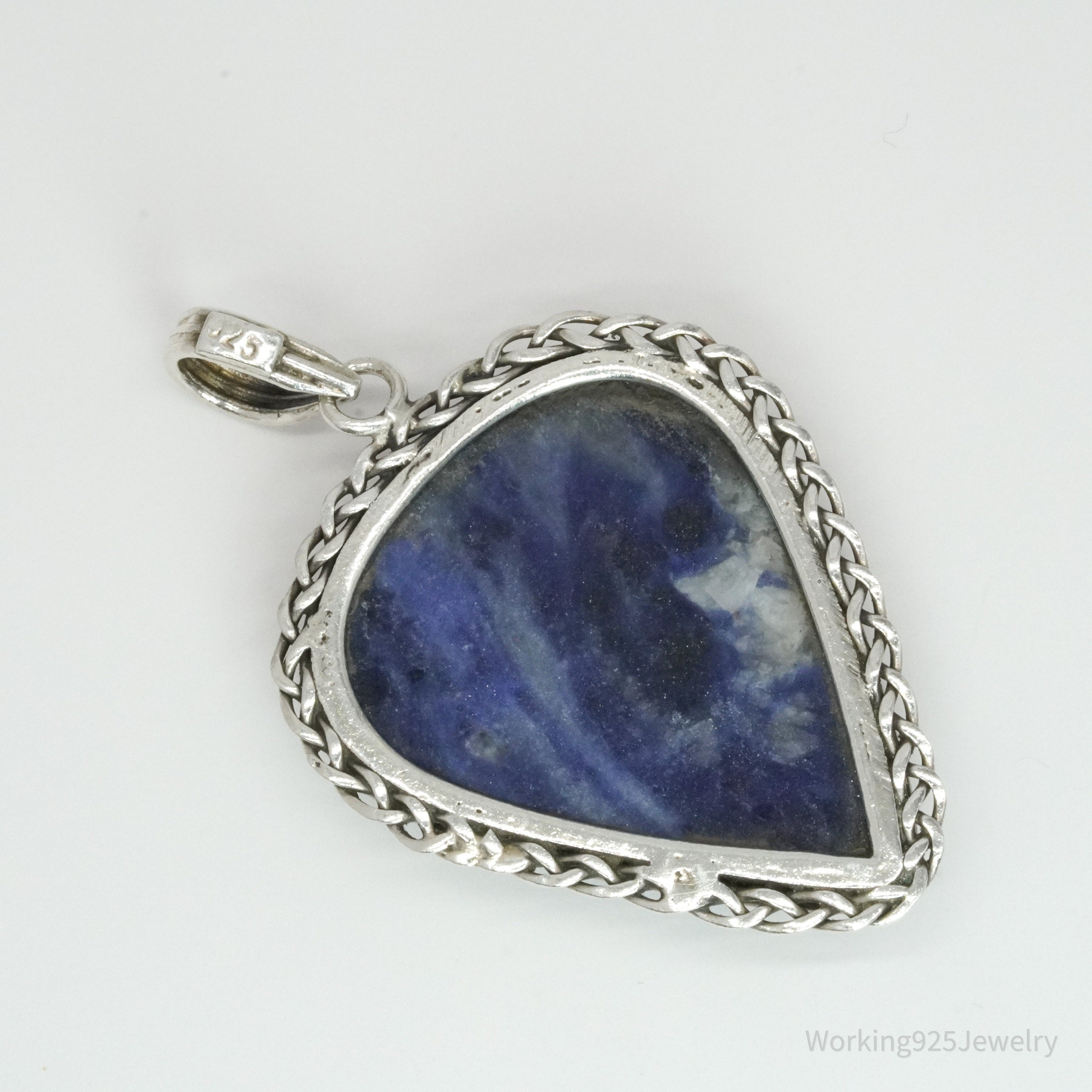 Vintage Sodalite Sterling Silver Pendant 1 7/8"
