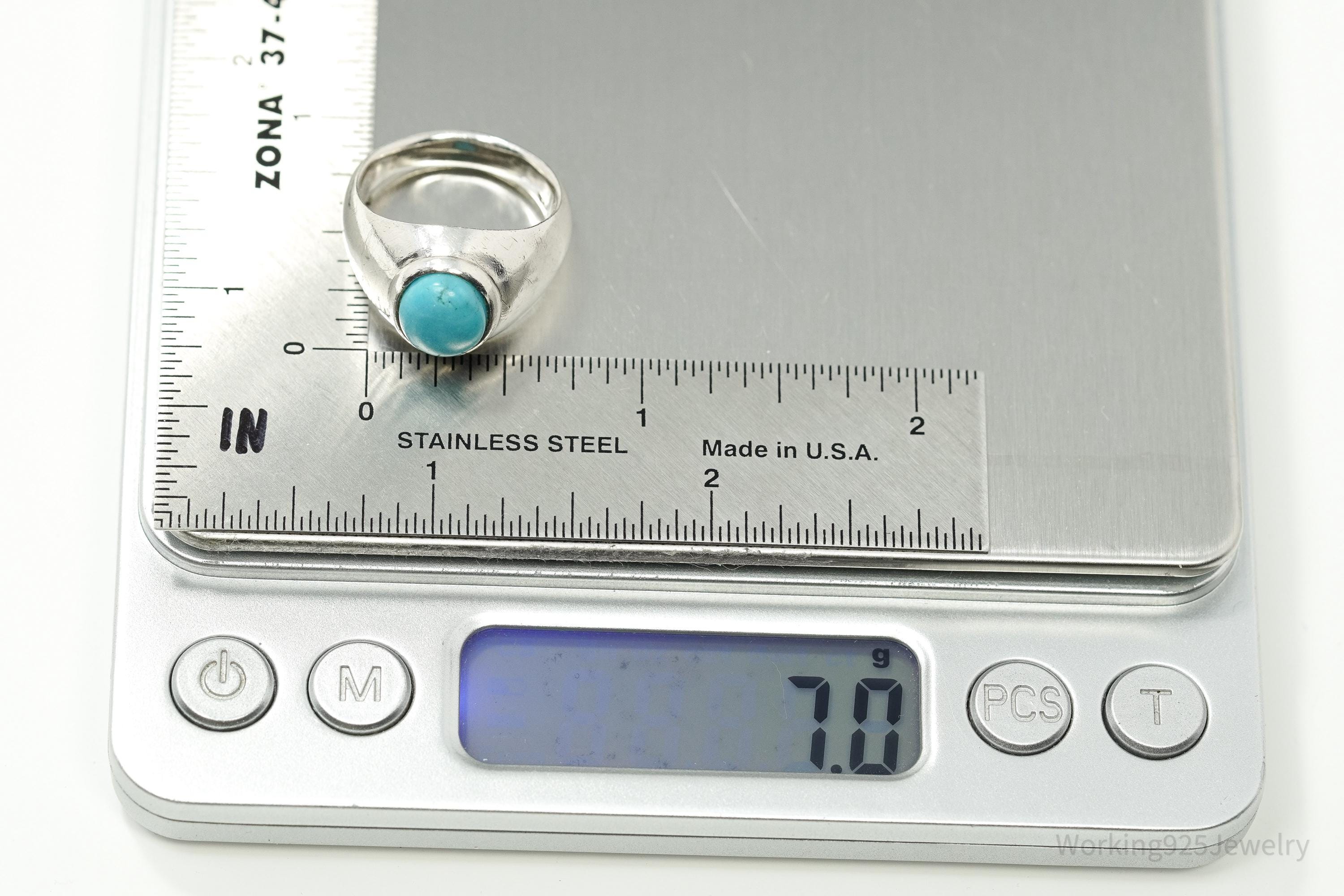 Vintage Turquoise Sterling Silver Ring - Size 7.25