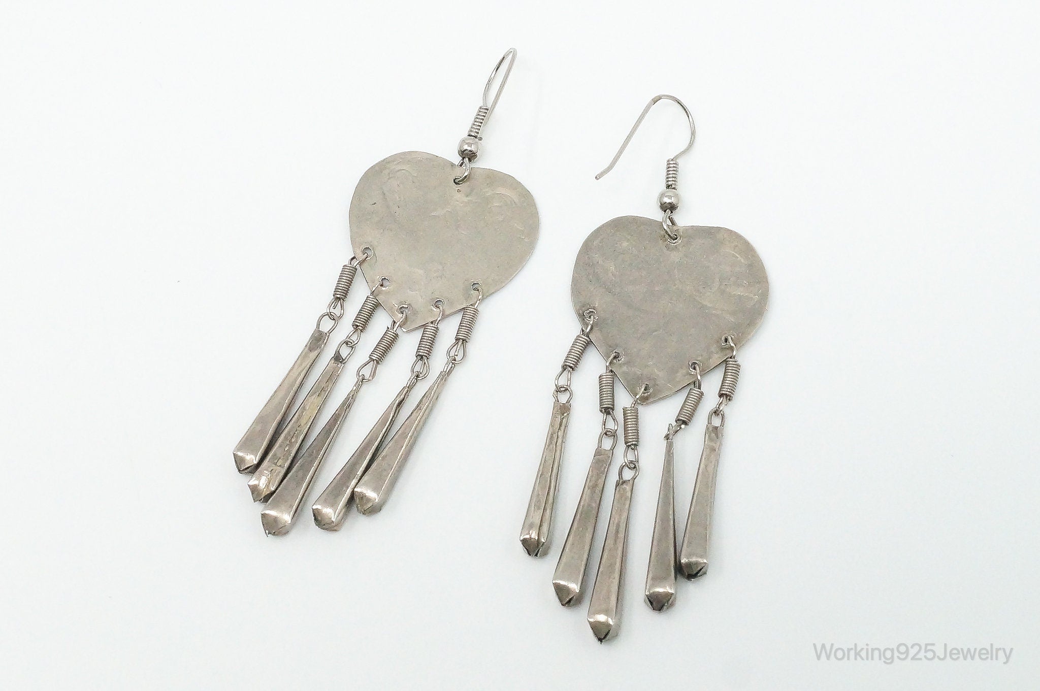 VTG ATQ Etched Hearts Sterling Silver Earrings