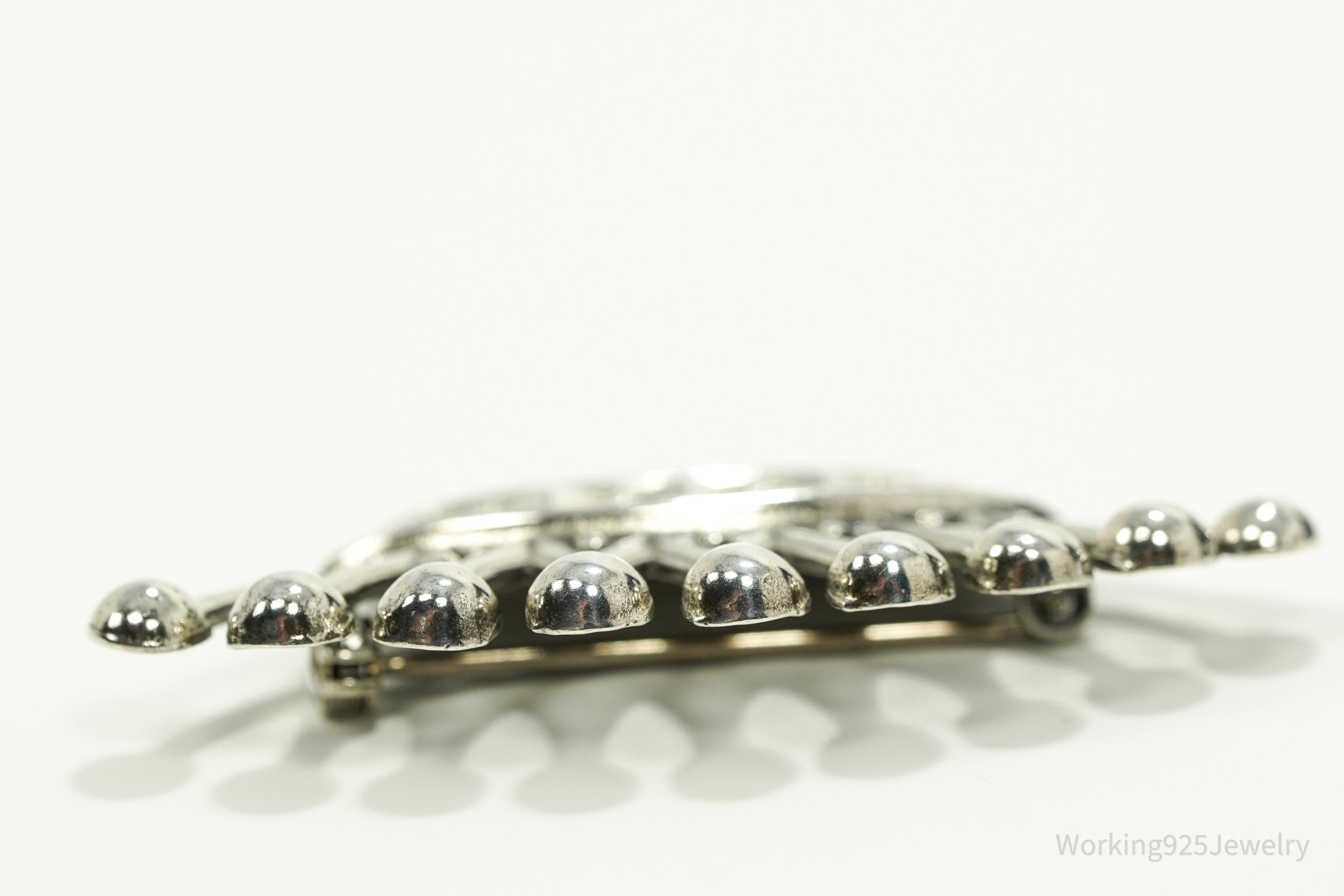 Large Antique Crown Sterling Silver Brooch Pin