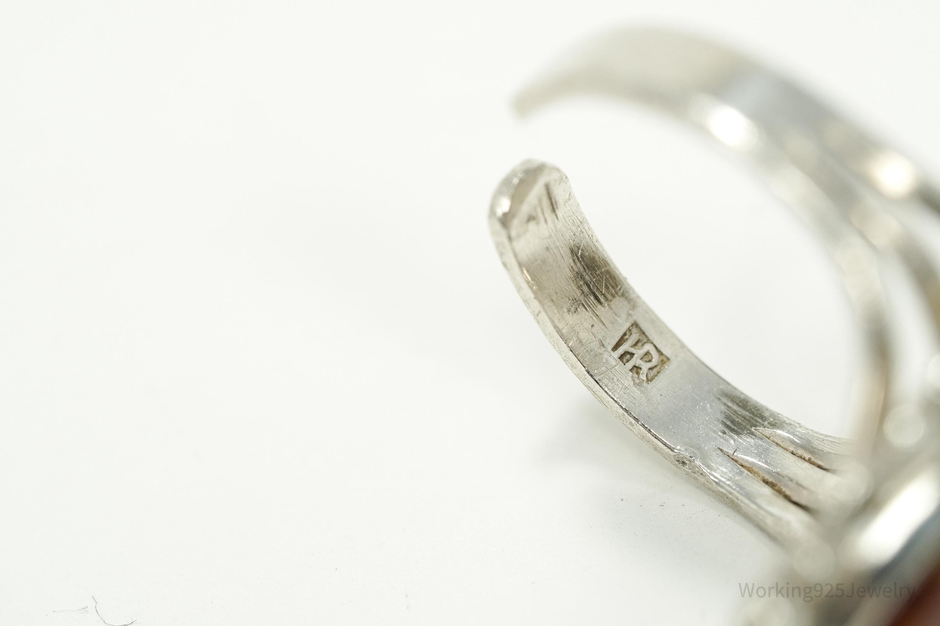 Vintage Handmade Native American Agate Sterling Silver Ring - Size 8