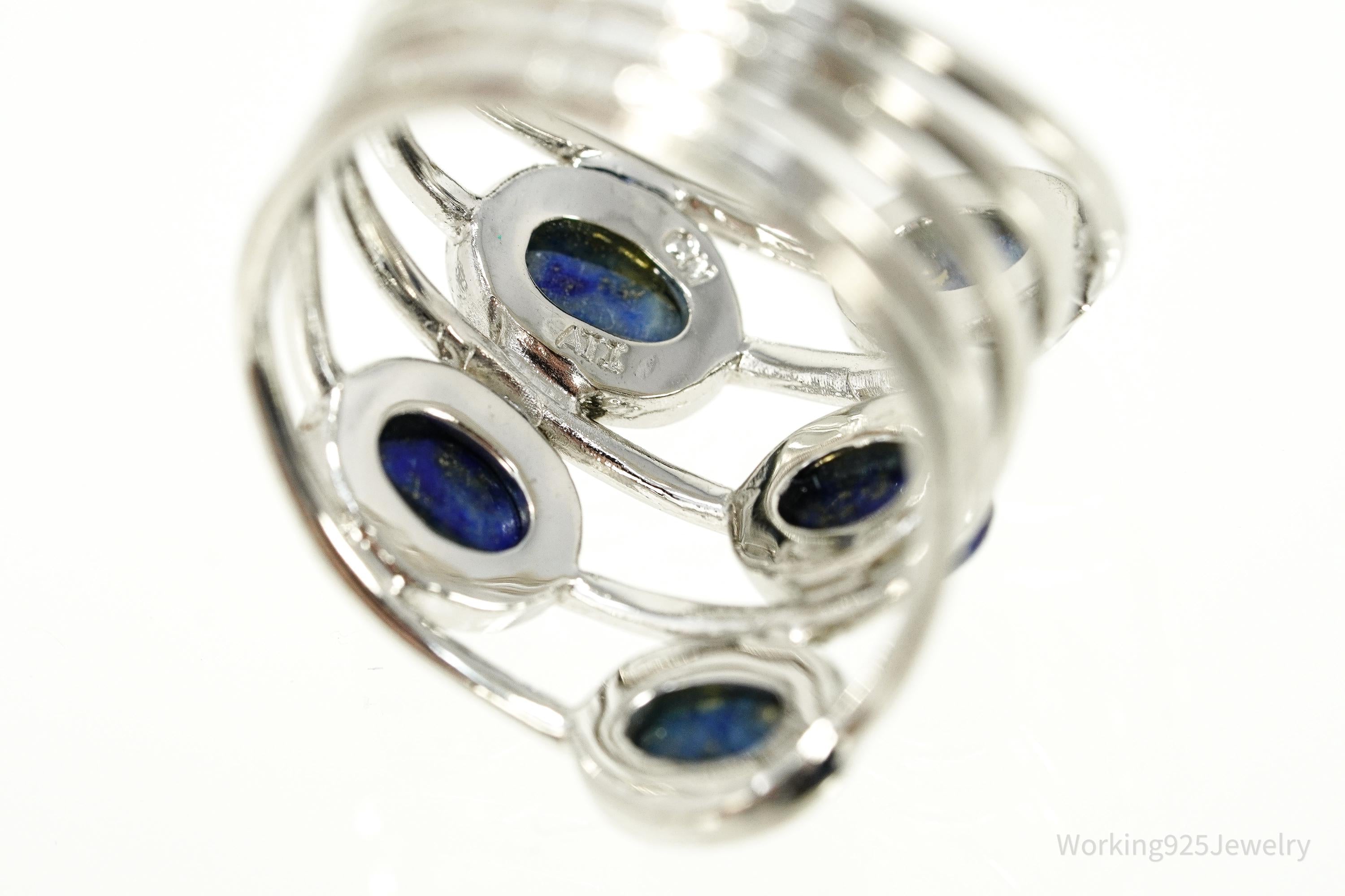 Vintage Lapis Lazuli Sterling Silver Plated Ring - Size 8.75