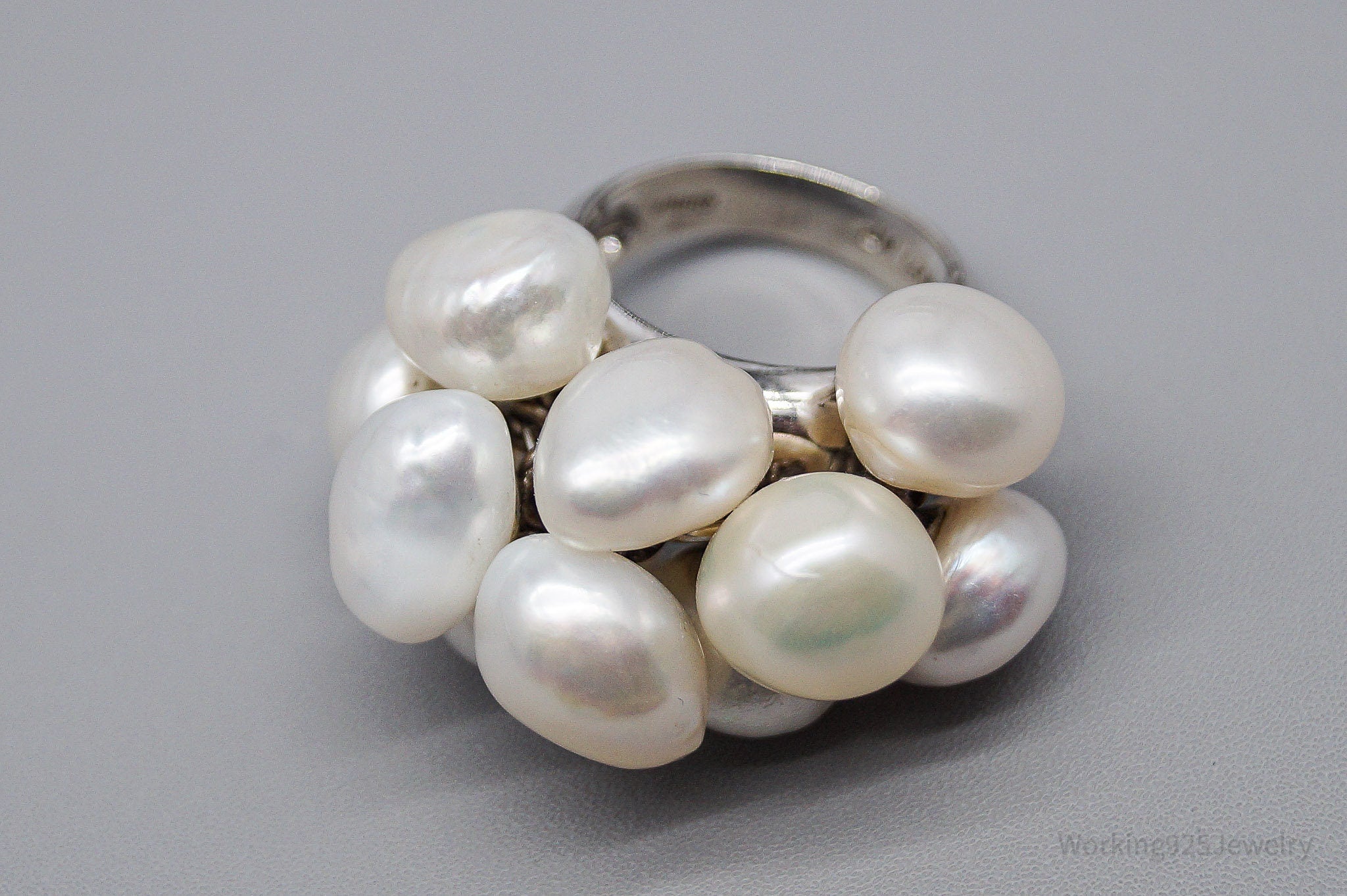 Vintage Pearl Cluster Sterling Silver Ring - Size 7